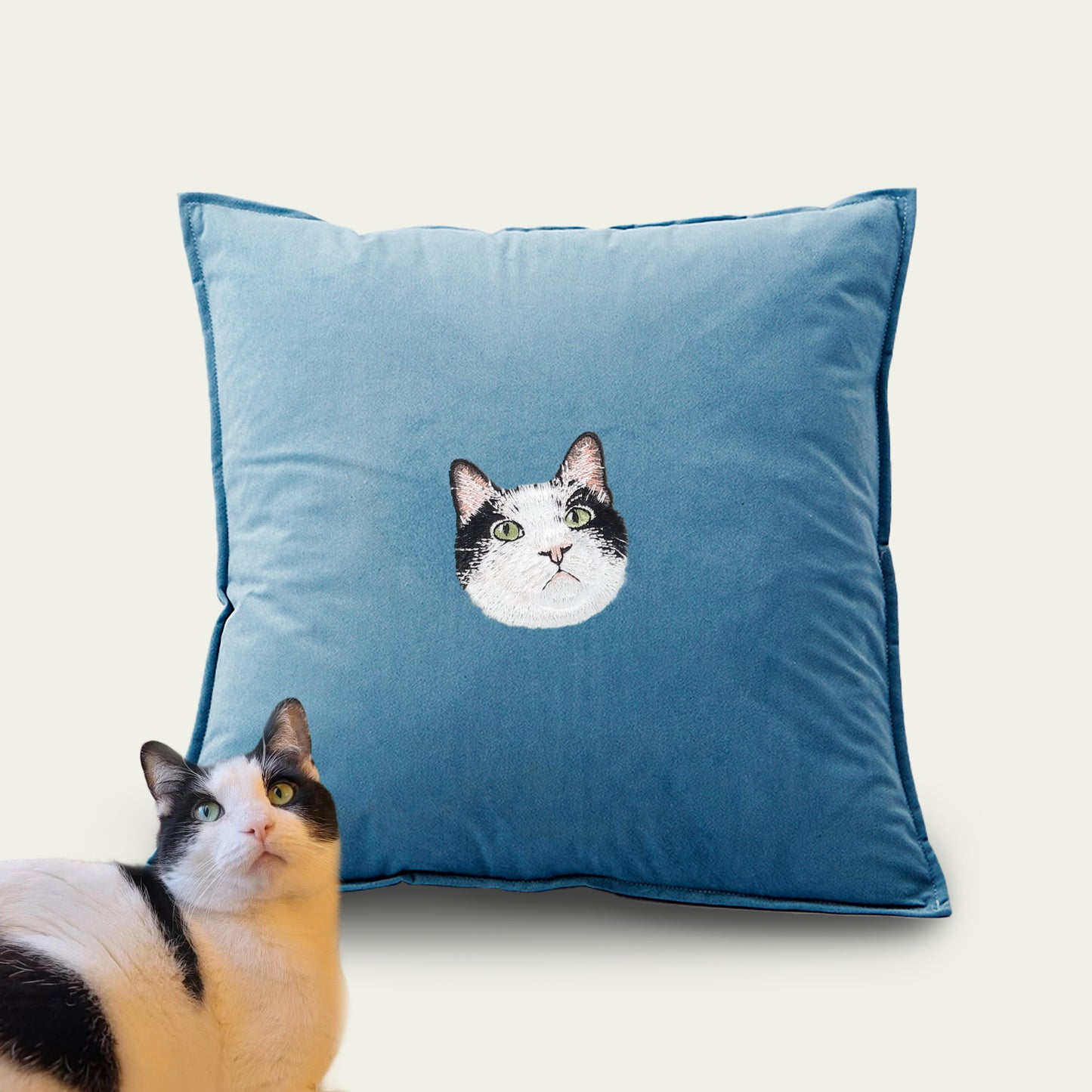 Custom Embroidered Pet Portrait Velvet Cushion