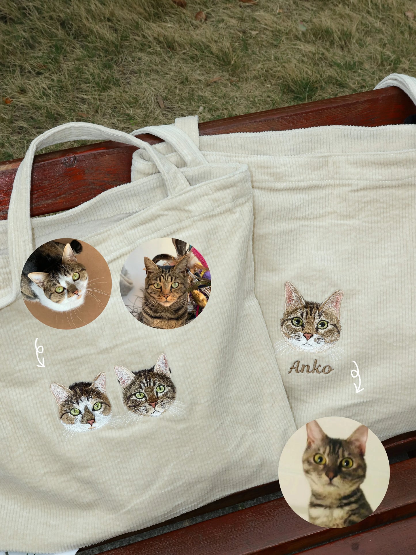 Custom Embroidered Pet Portrait Canvas Tote Bag