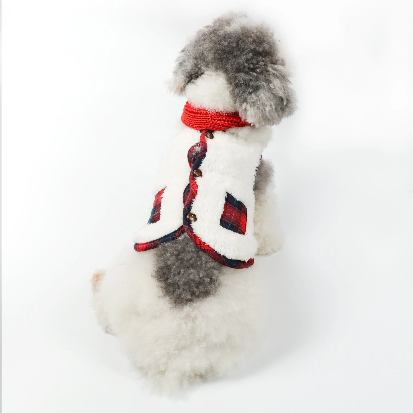 Plaid Winter Pet Coat with Knitted Scarf