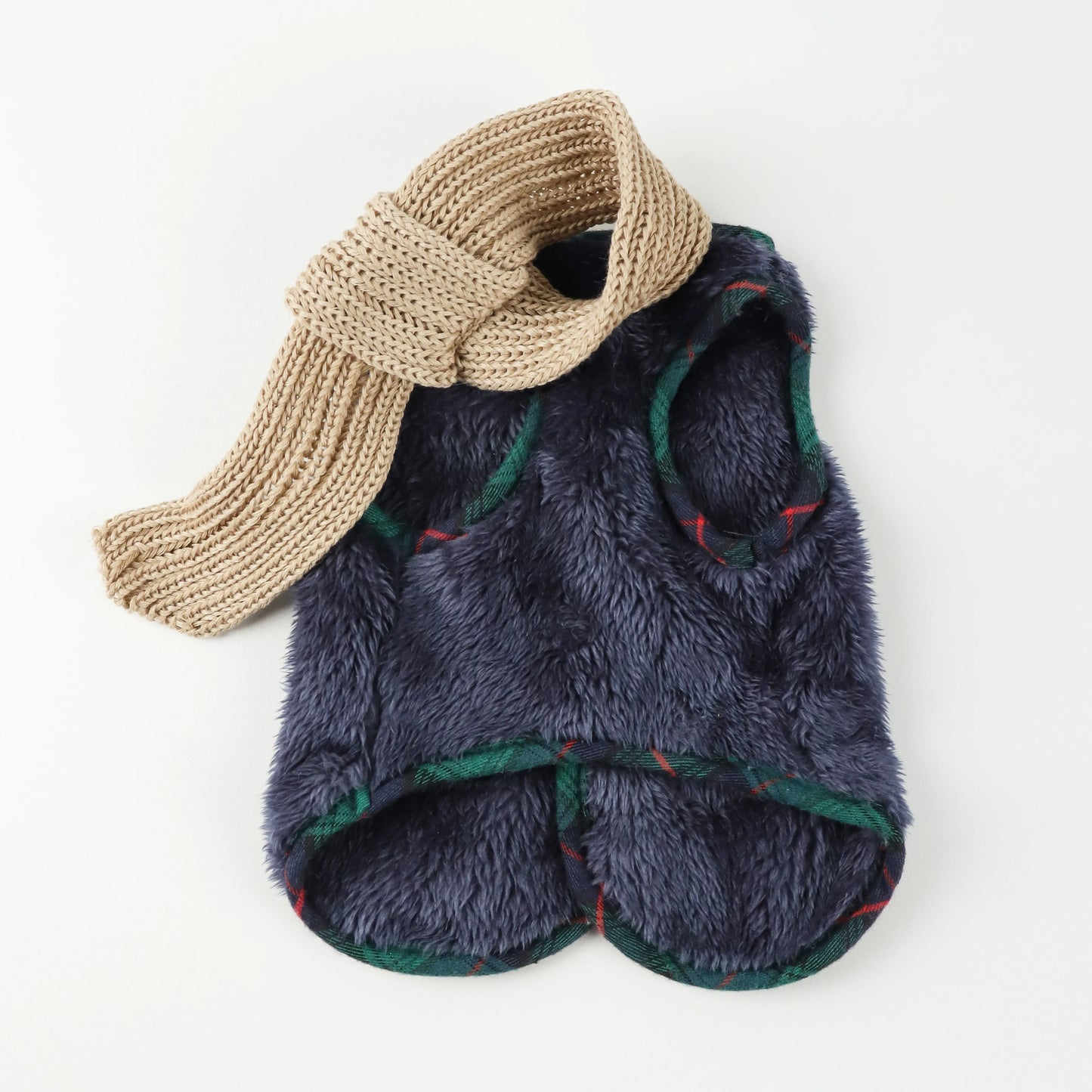 Plaid Winter Pet Coat with Knitted Scarf