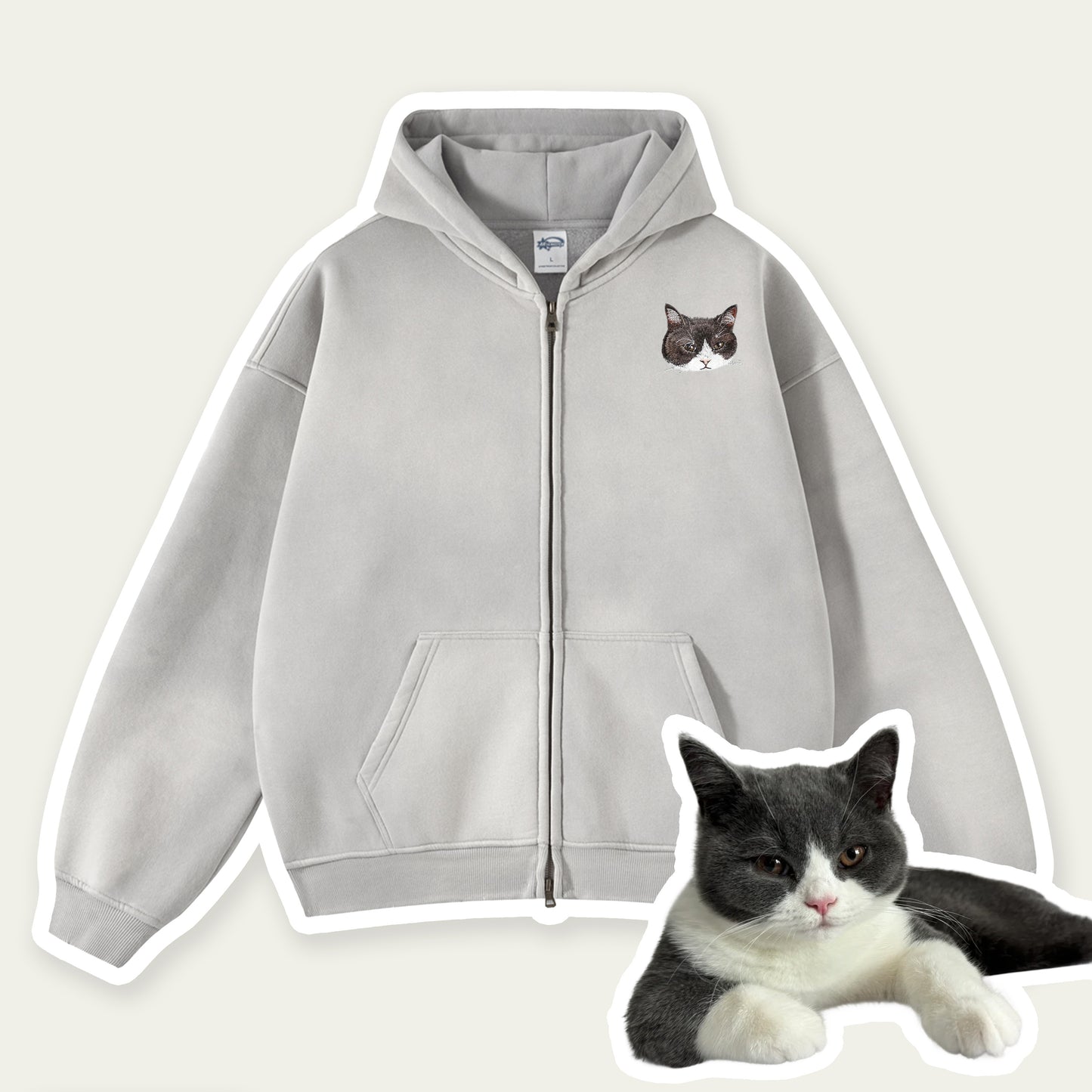 Custom Pet Vintage Zip-Up Hoodie