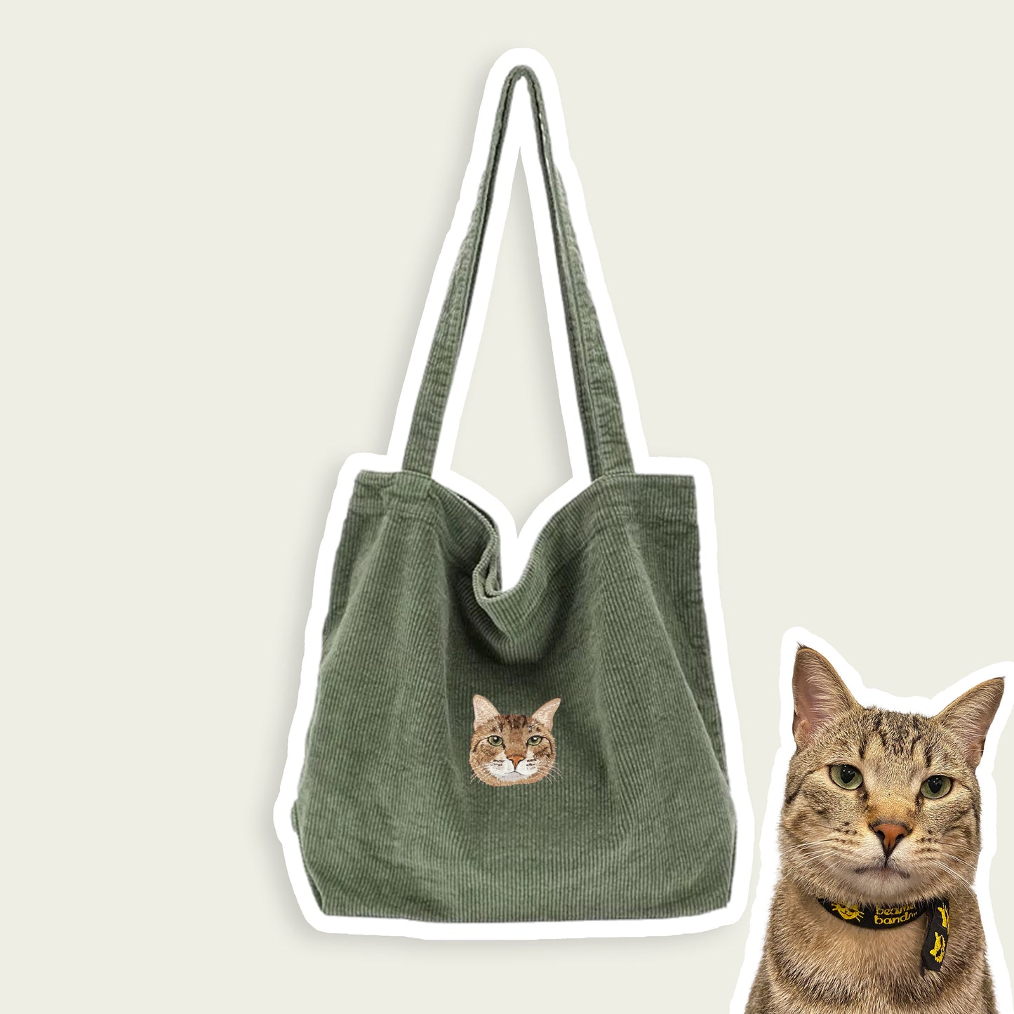 Custom Embroidered Pet Portrait Canvas Tote Bag