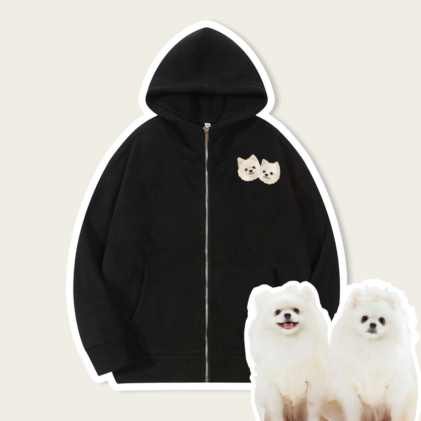 Custom Embroidered Pet Portrait Sherpa Hoodie Jacket