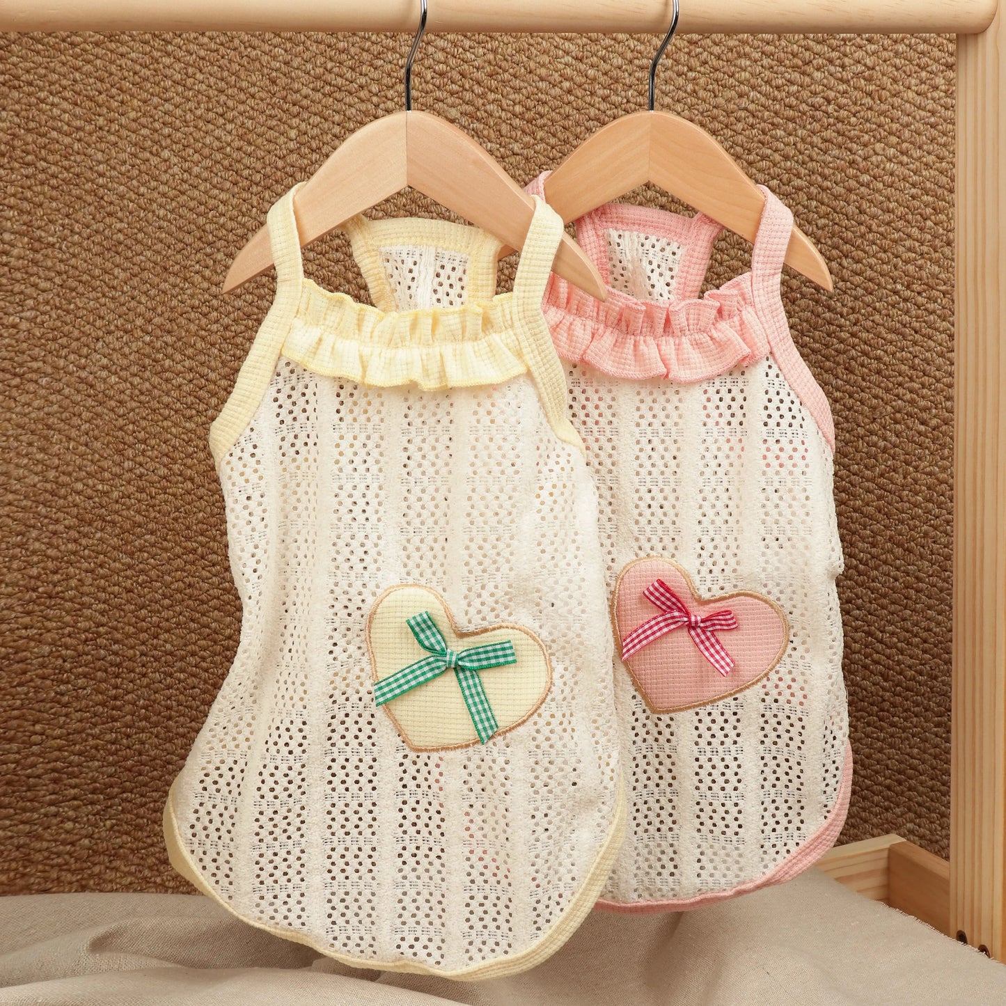 Cute Heart Bow Dog Dress – Strappy Summer Outfit for Small Dogs & Puppies