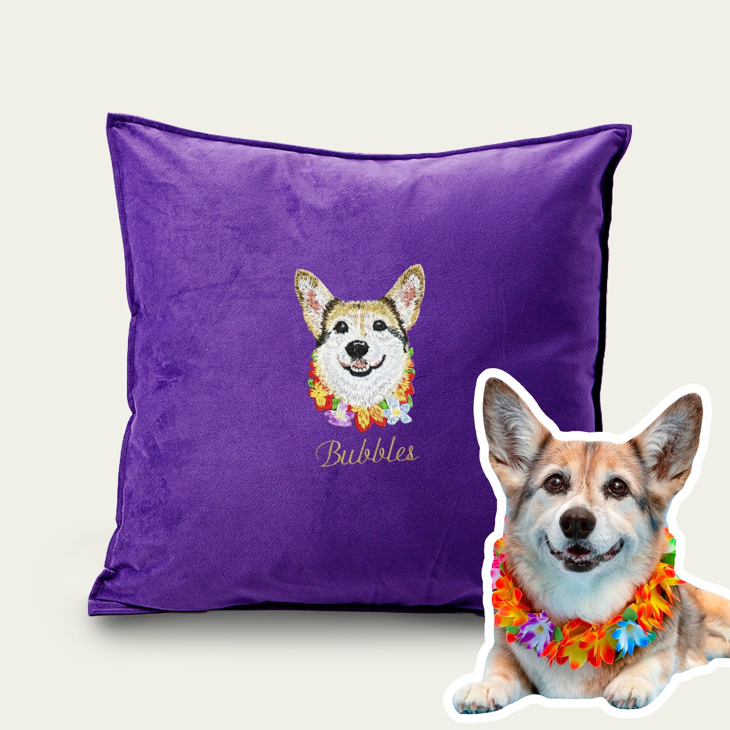 Custom Embroidered Pet Portrait Velvet Cushion