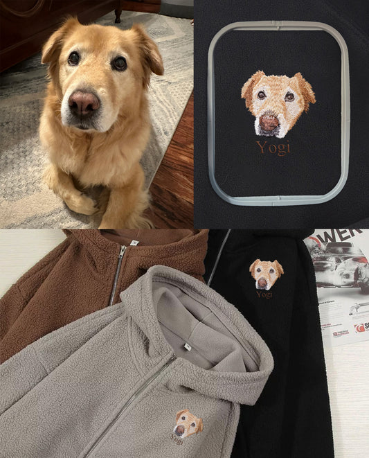 Custom Embroidered Pet Portrait Sherpa Hoodie Jacket
