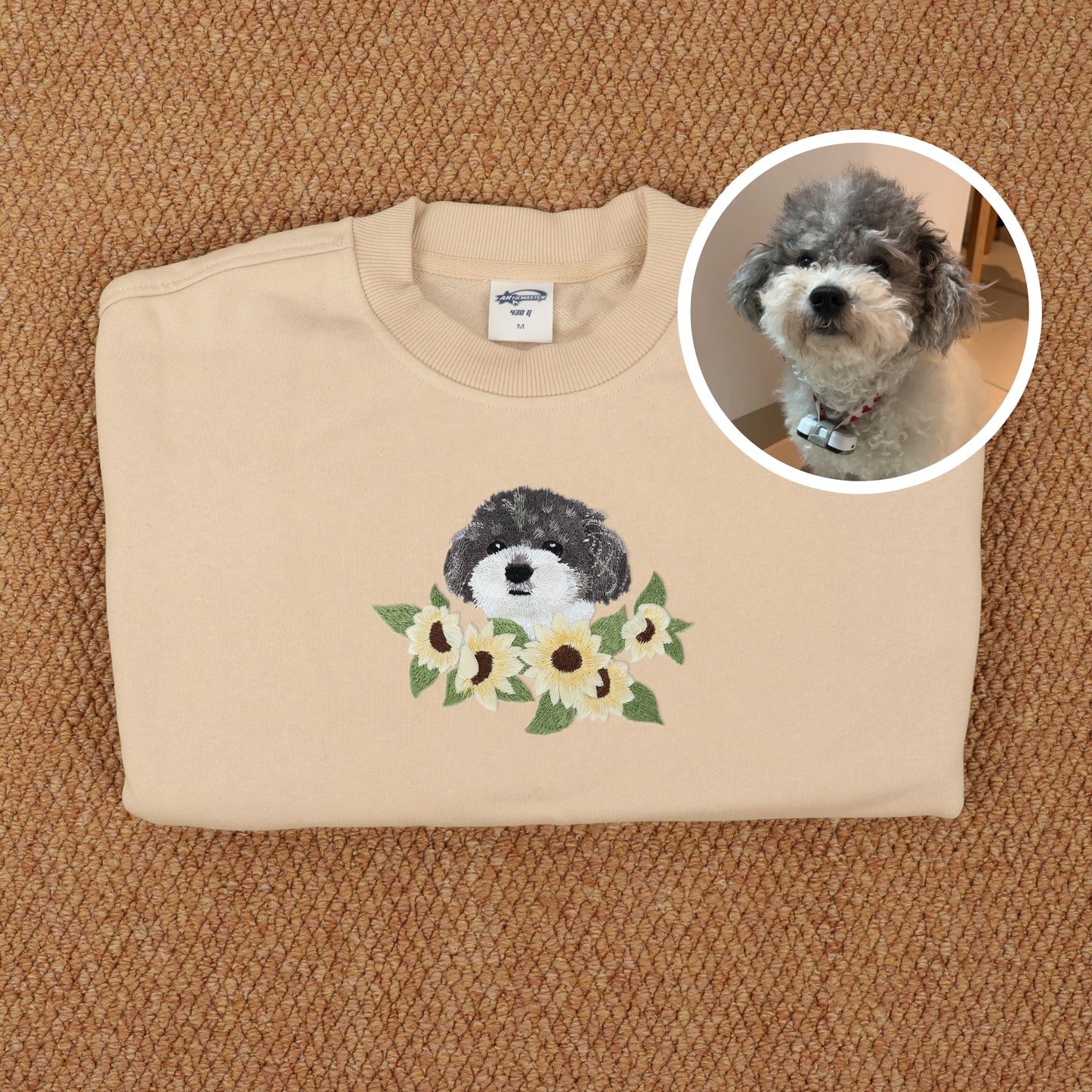 Custom Glow-in-the-Dark Embroidered Pet Portrait Sunflower Sweatshirt