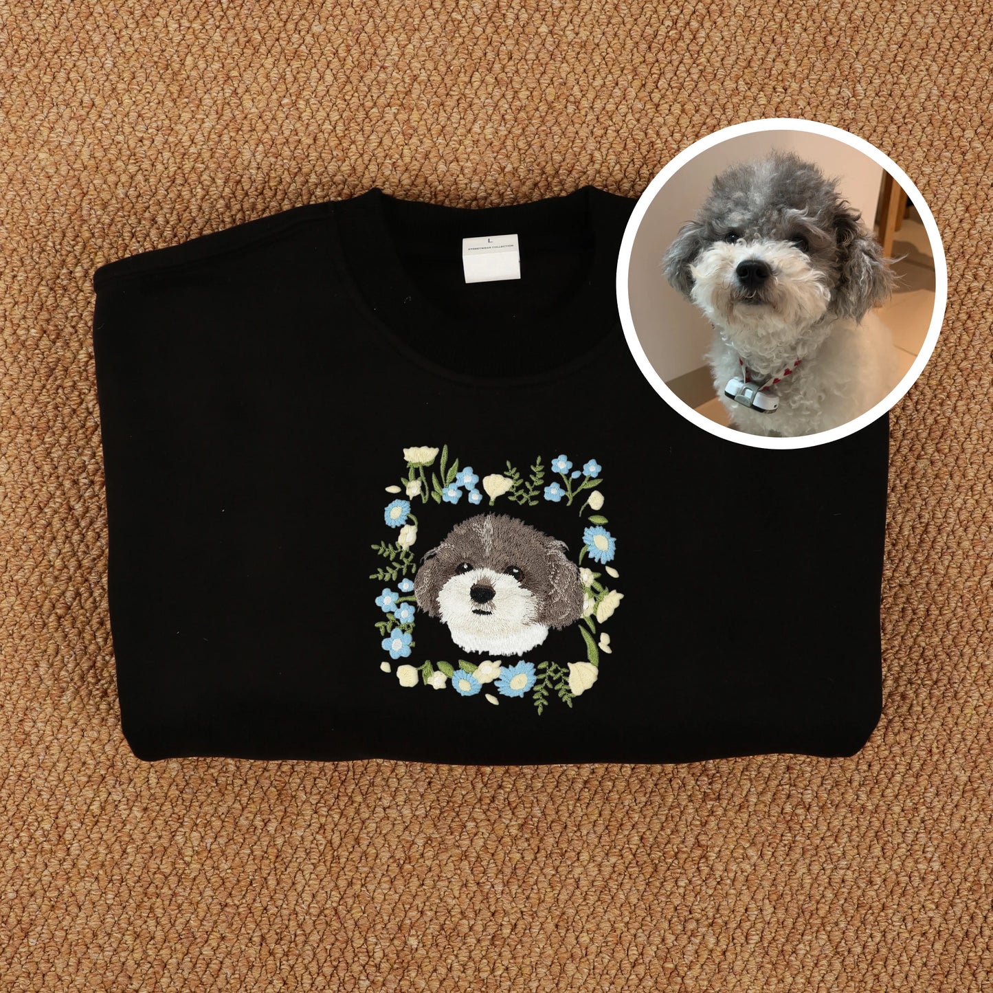 Custom Glow-in-the-Dark Embroidered Pet Portrait Daisy Sweatshirt