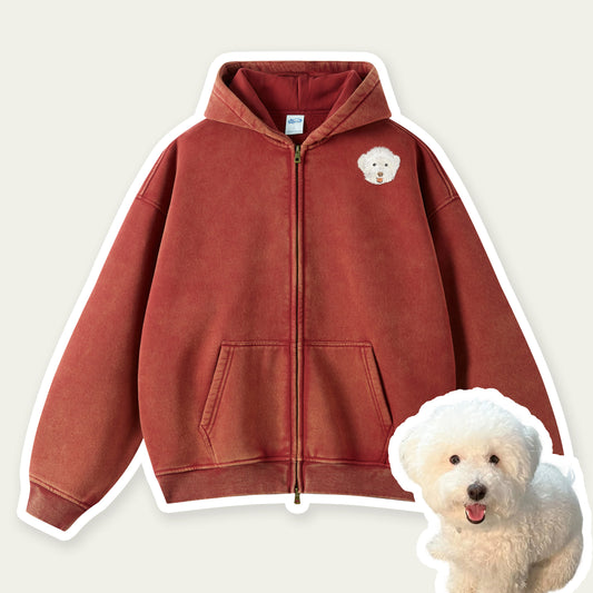 Custom Pet Vintage Zip-Up Hoodie
