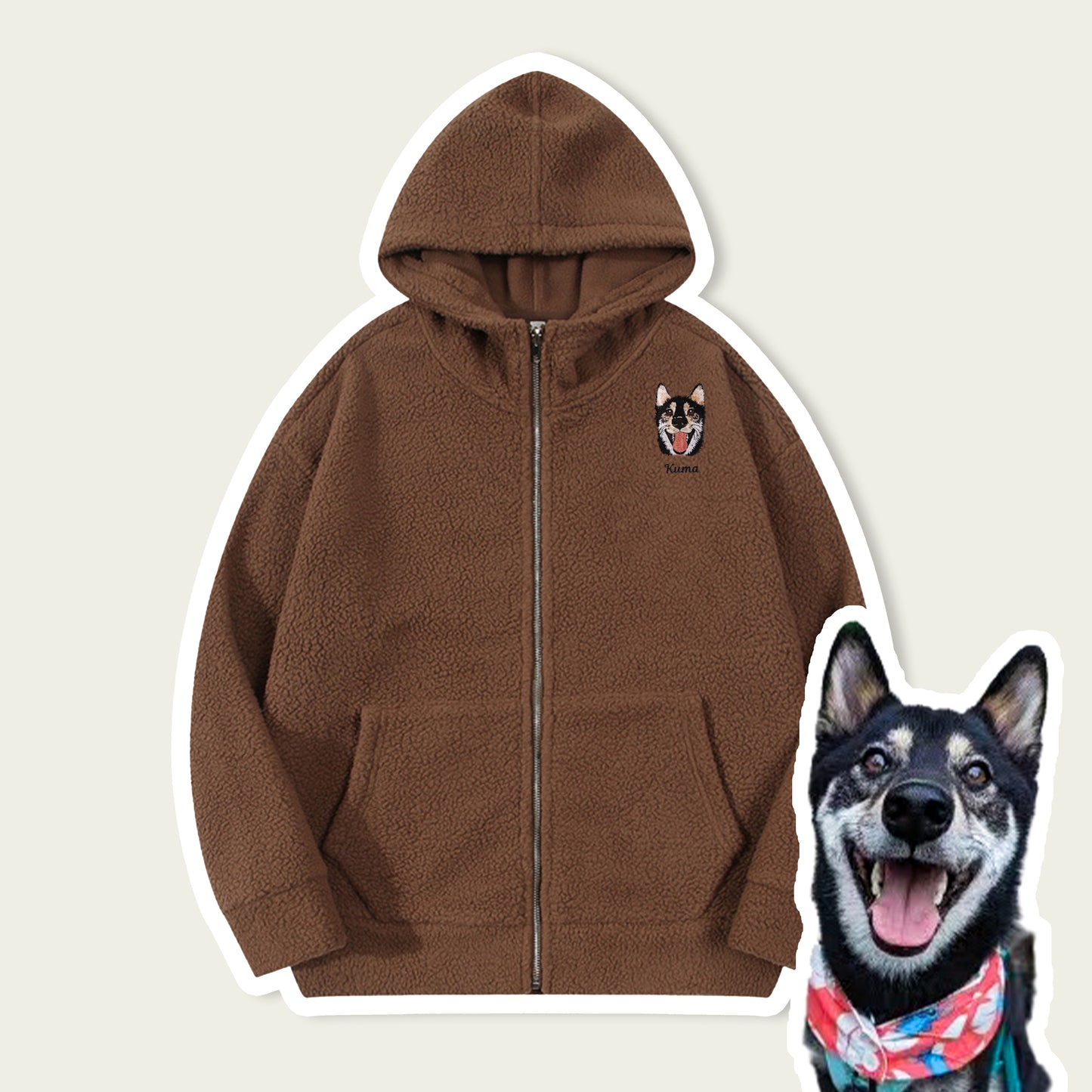 Custom Embroidered Pet Portrait Sherpa Hoodie Jacket
