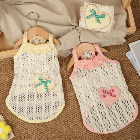 Cute Heart Bow Dog Dress – Strappy Summer Outfit for Small Dogs & Puppies