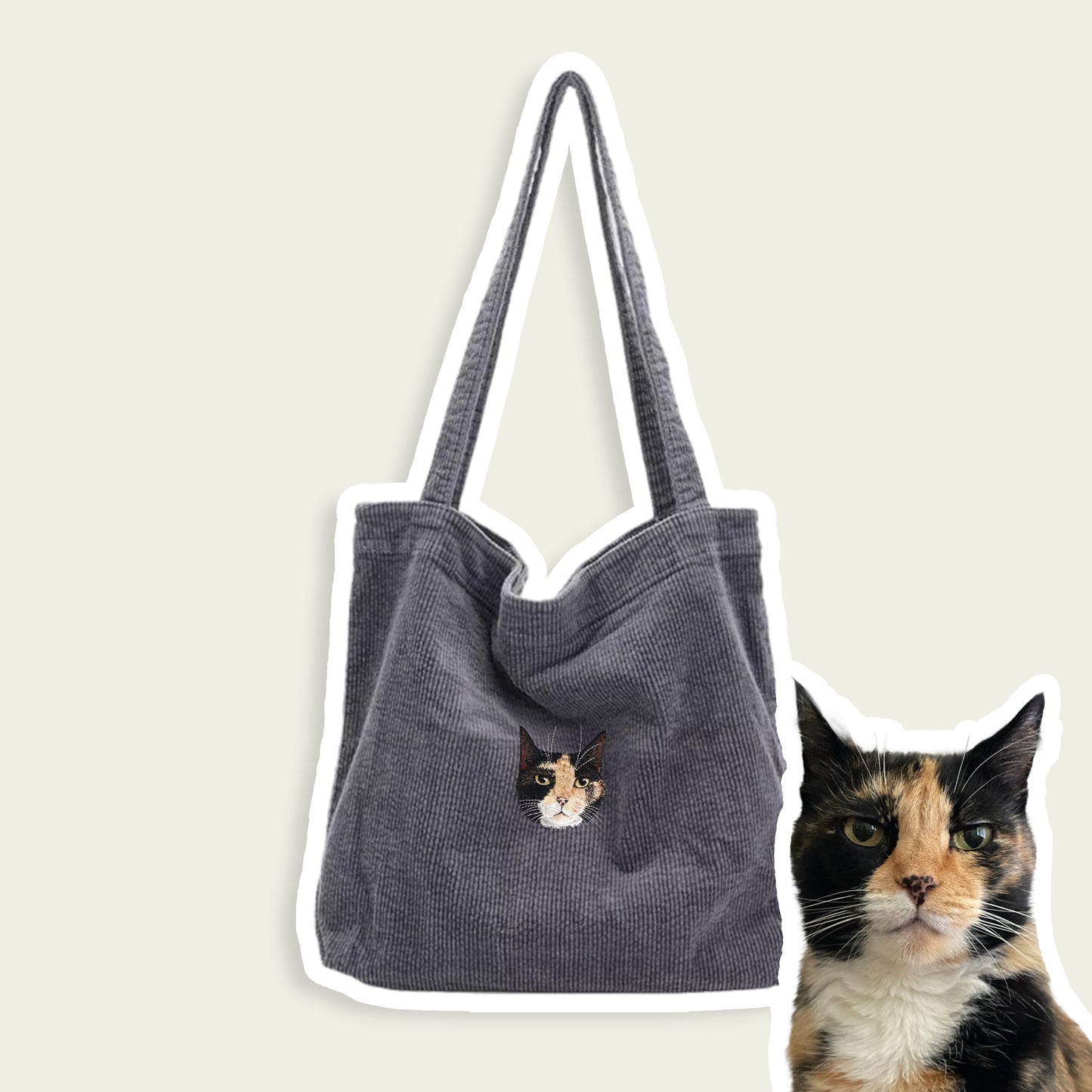 Custom Embroidered Pet Portrait Canvas Tote Bag