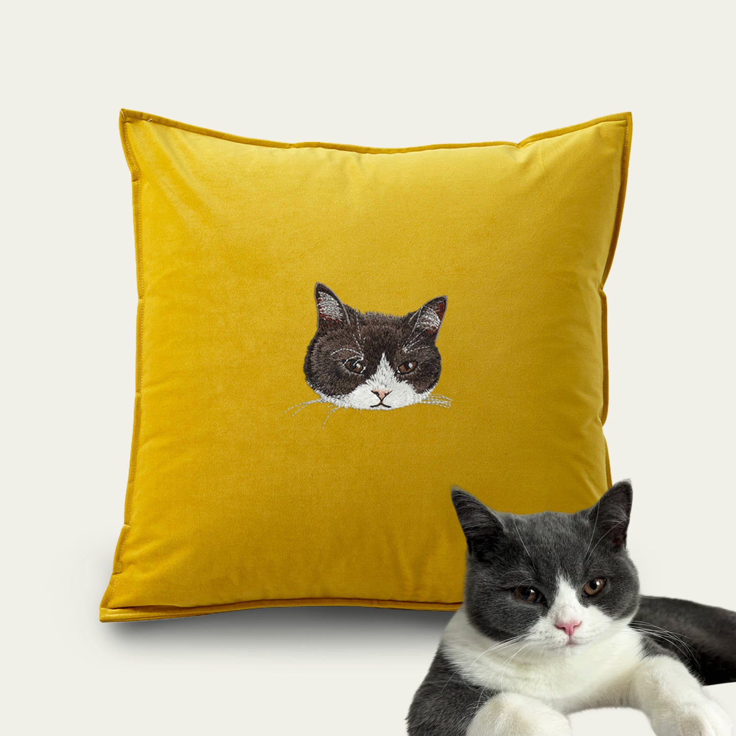 Custom Embroidered Pet Portrait Velvet Cushion