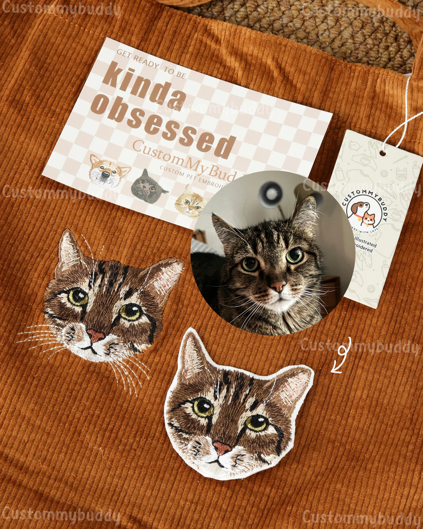 Custom Embroidered Pet Portrait Canvas Tote Bag