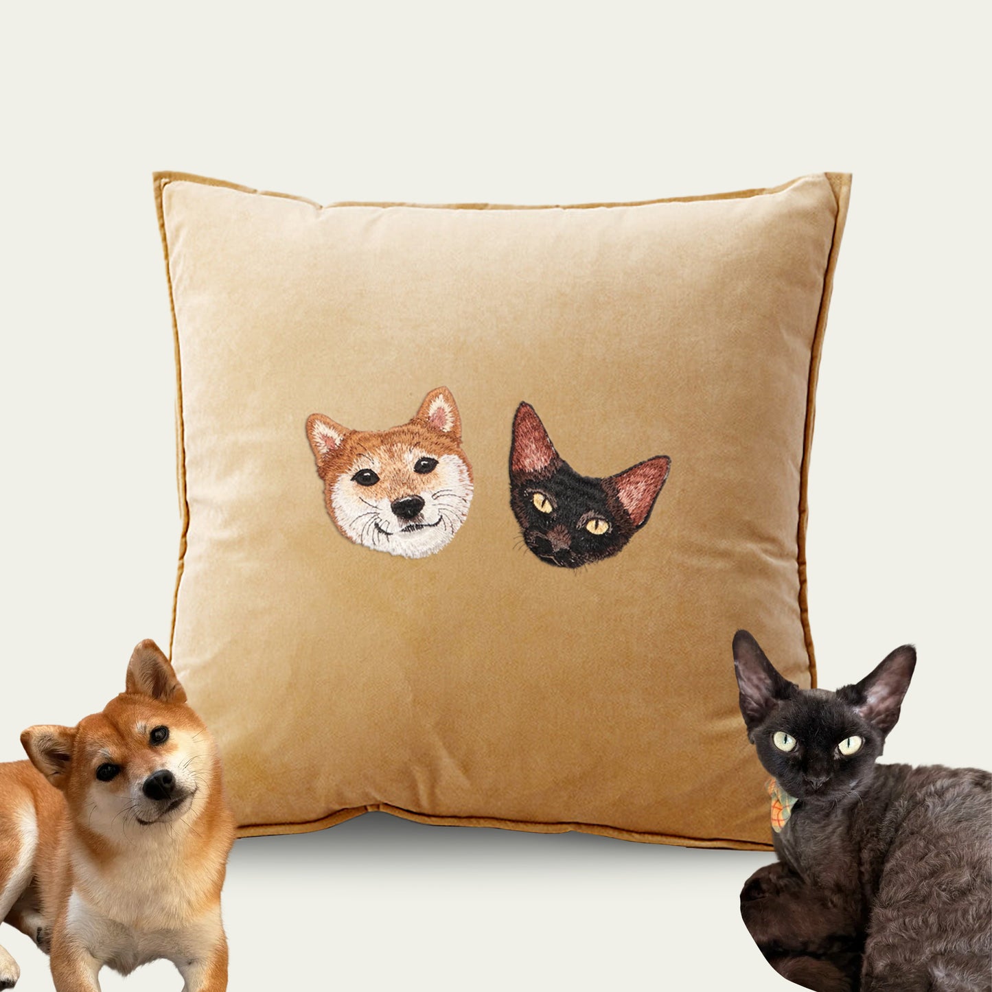 Custom Embroidered Pet Portrait Velvet Cushion