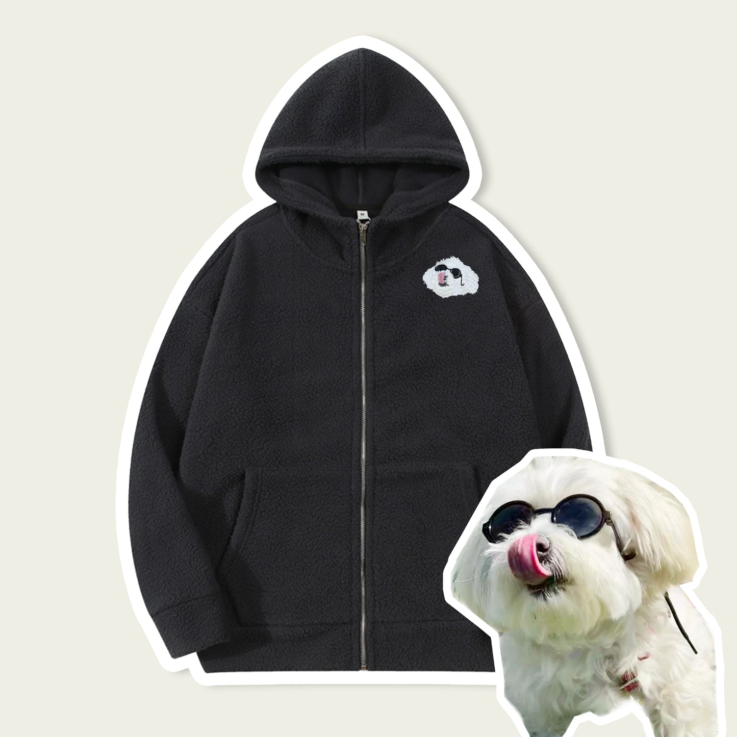 Custom Embroidered Pet Portrait Sherpa Hoodie Jacket