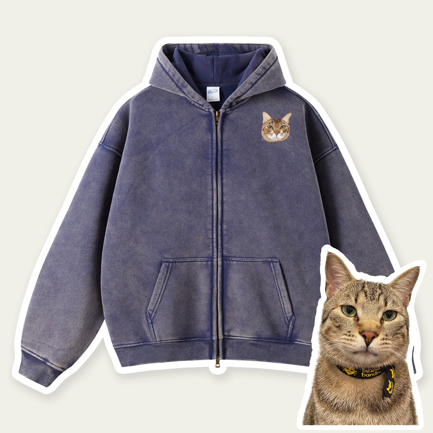 Custom Pet Vintage Zip-Up Hoodie