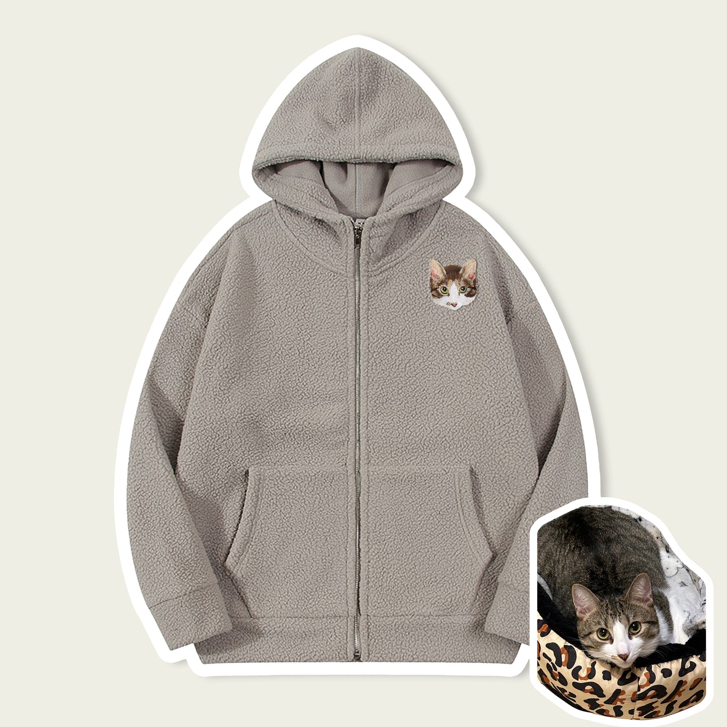 Custom Embroidered Pet Portrait Sherpa Hoodie Jacket