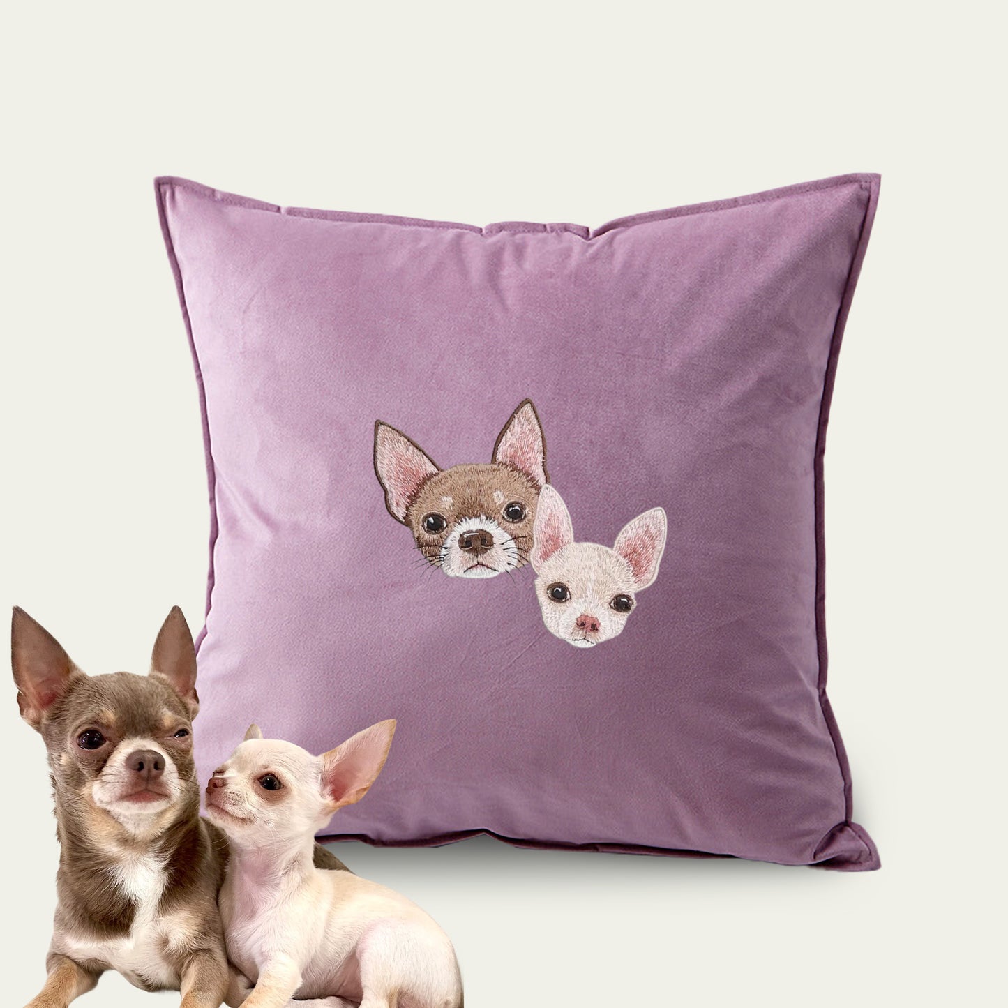 Custom Embroidered Pet Portrait Velvet Cushion