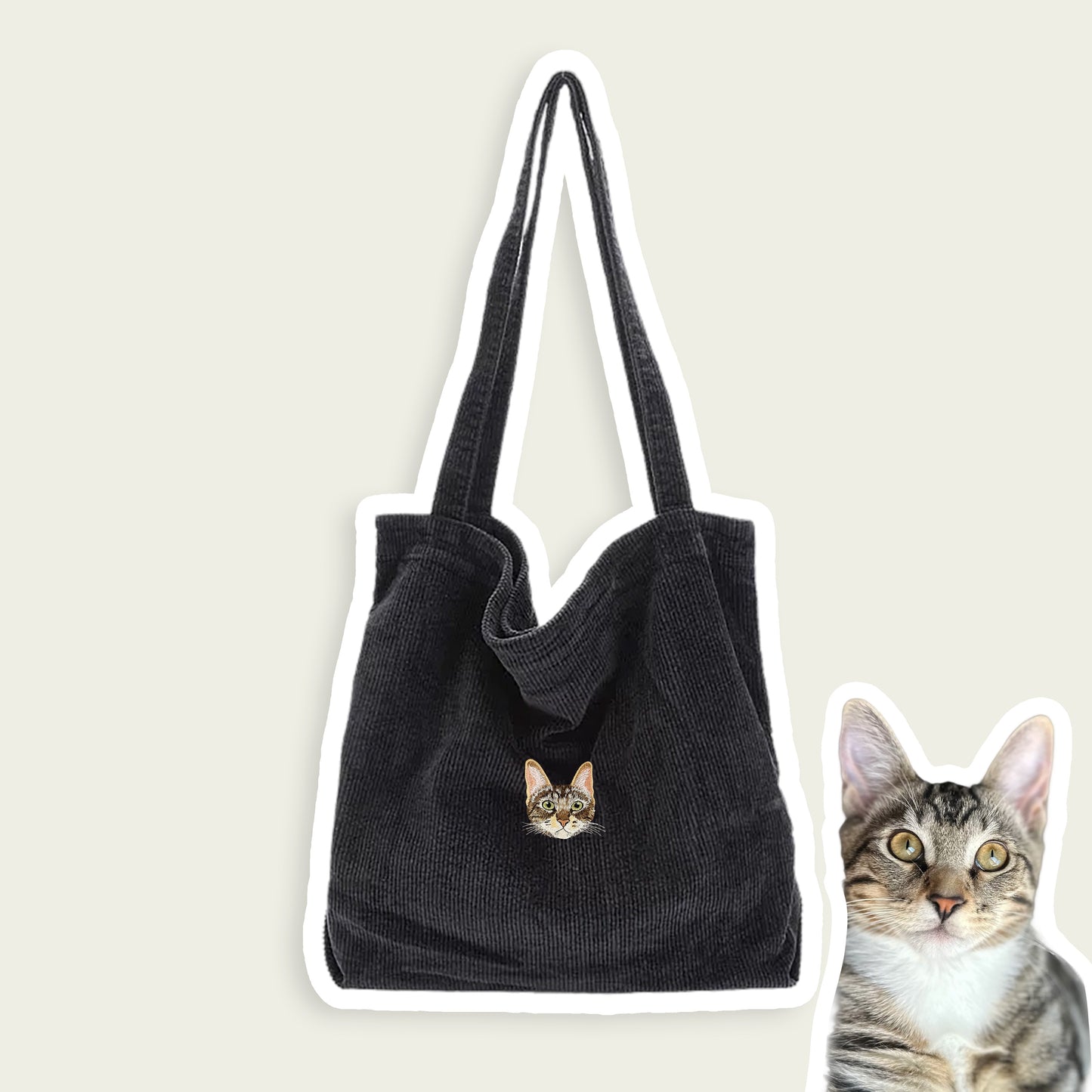 Custom Embroidered Pet Portrait Canvas Tote Bag