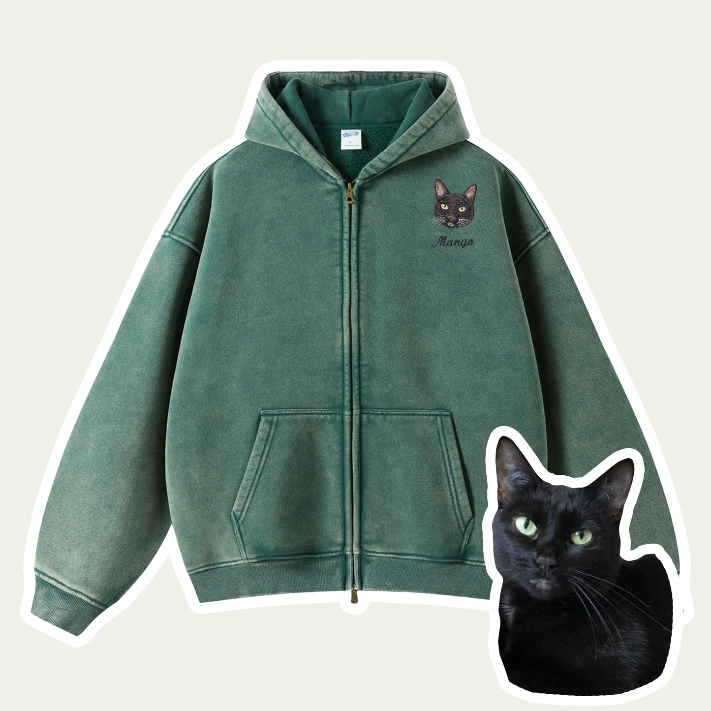 Custom Pet Vintage Zip-Up Hoodie