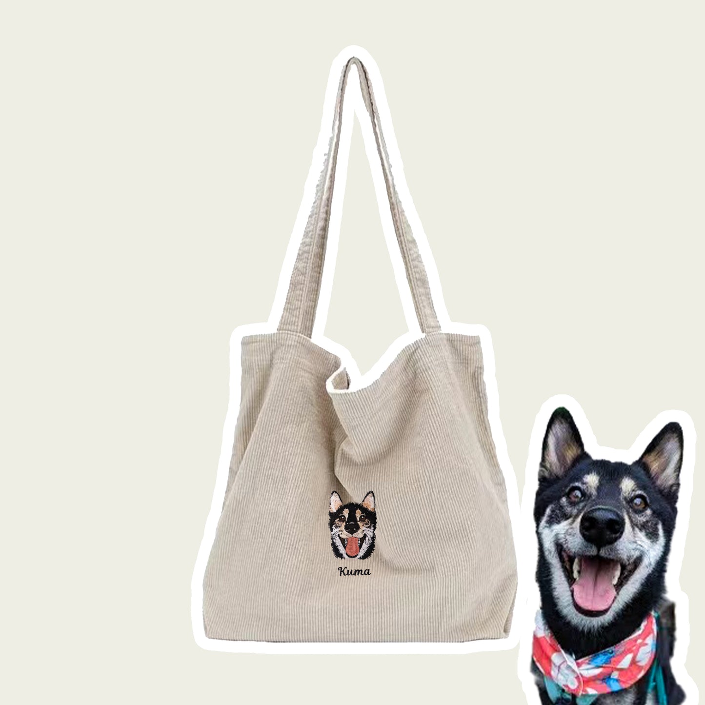 Custom Embroidered Pet Portrait Canvas Tote Bag