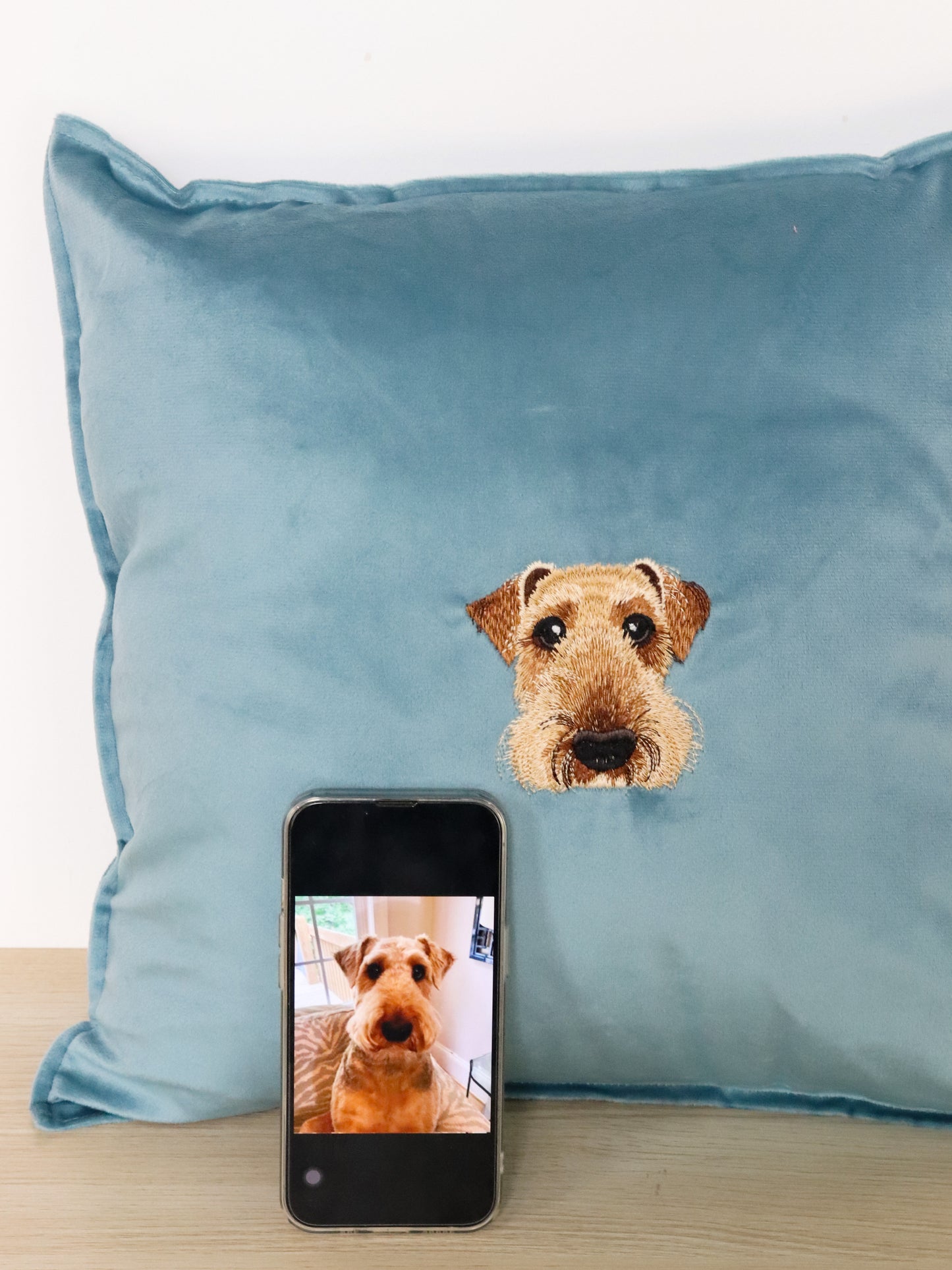 Custom Embroidered Pet Portrait Velvet Cushion