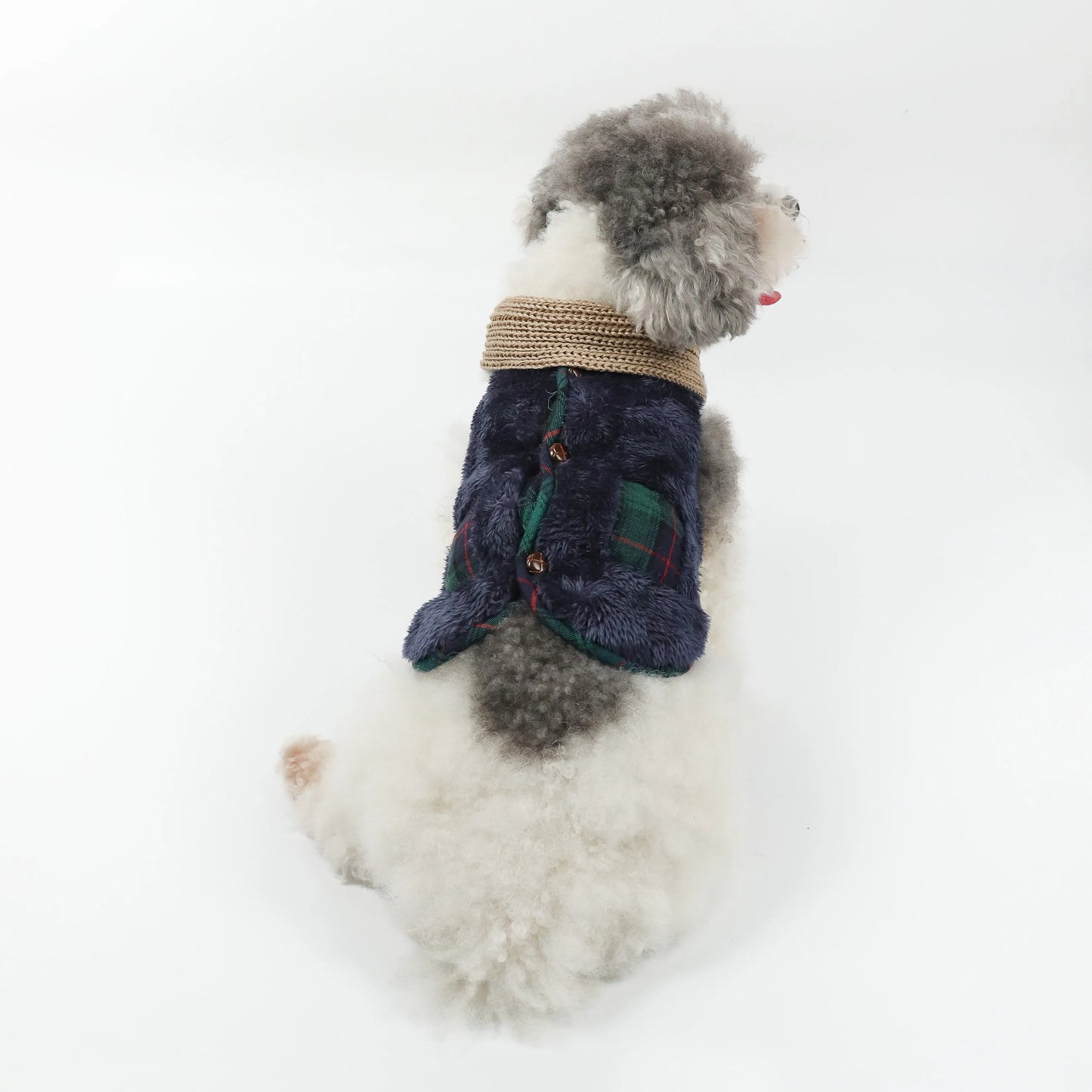 Plaid Winter Pet Coat with Knitted Scarf