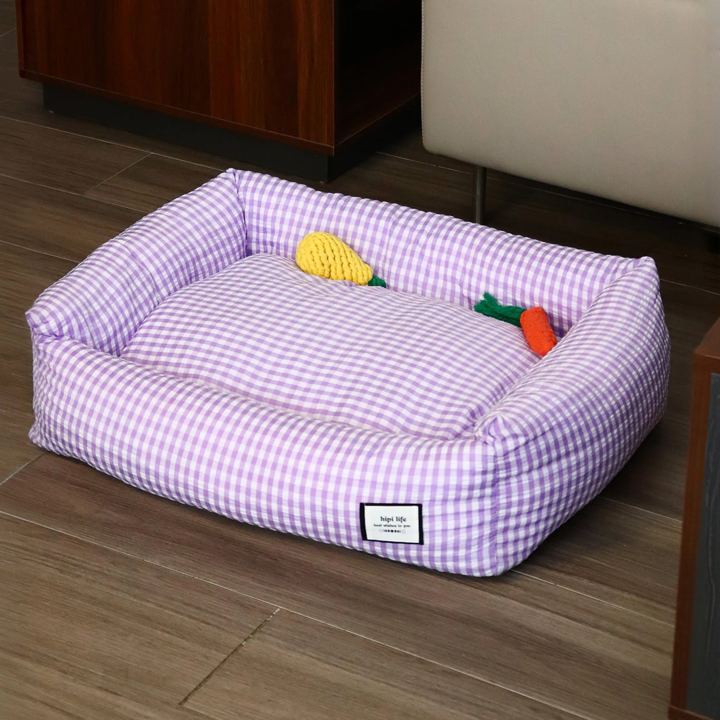 Purple Gingham Pet Bed