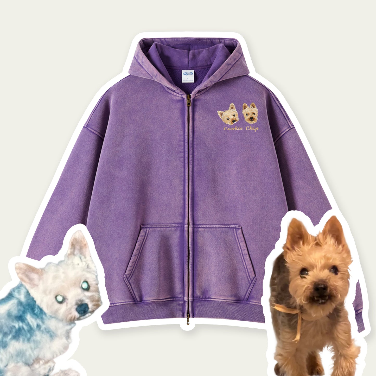 Custom Pet Vintage Zip-Up Hoodie