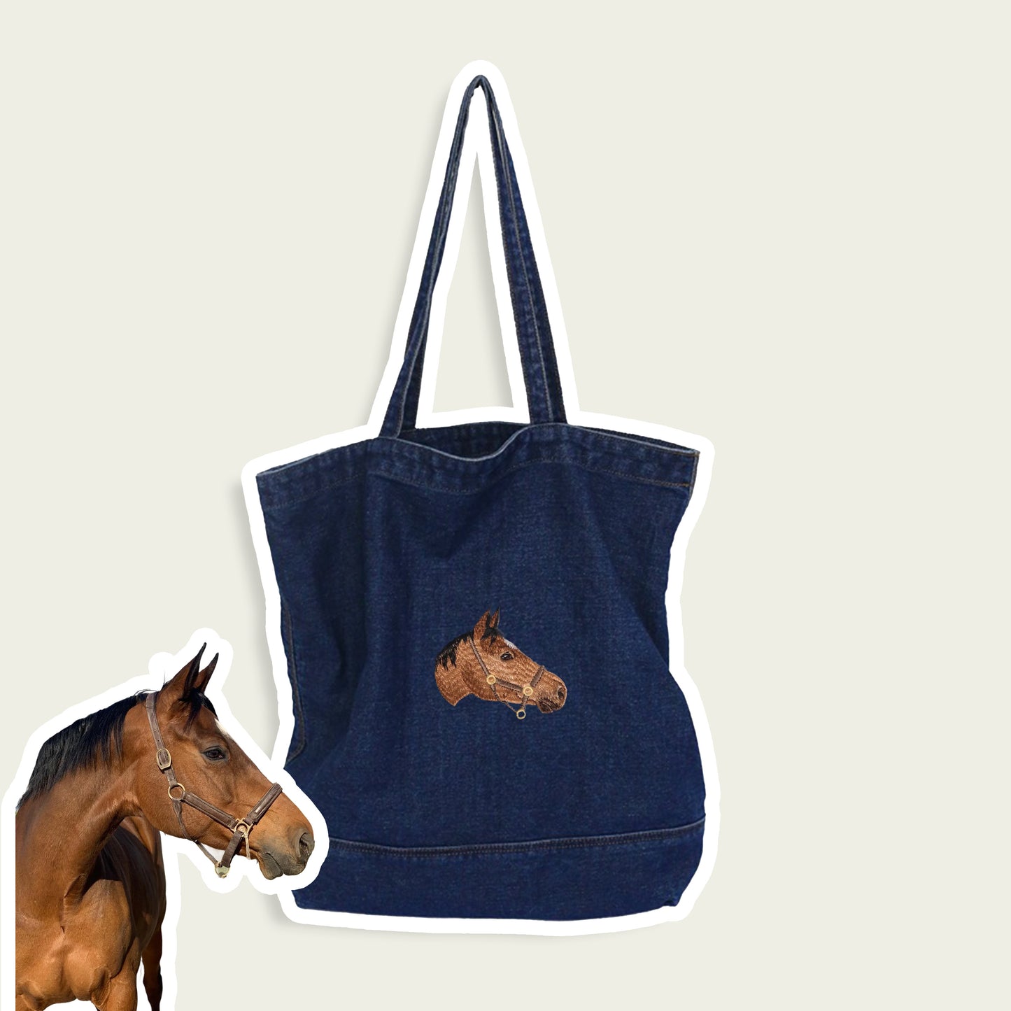Custom Embroidered Pet Portrait Canvas Tote Bag