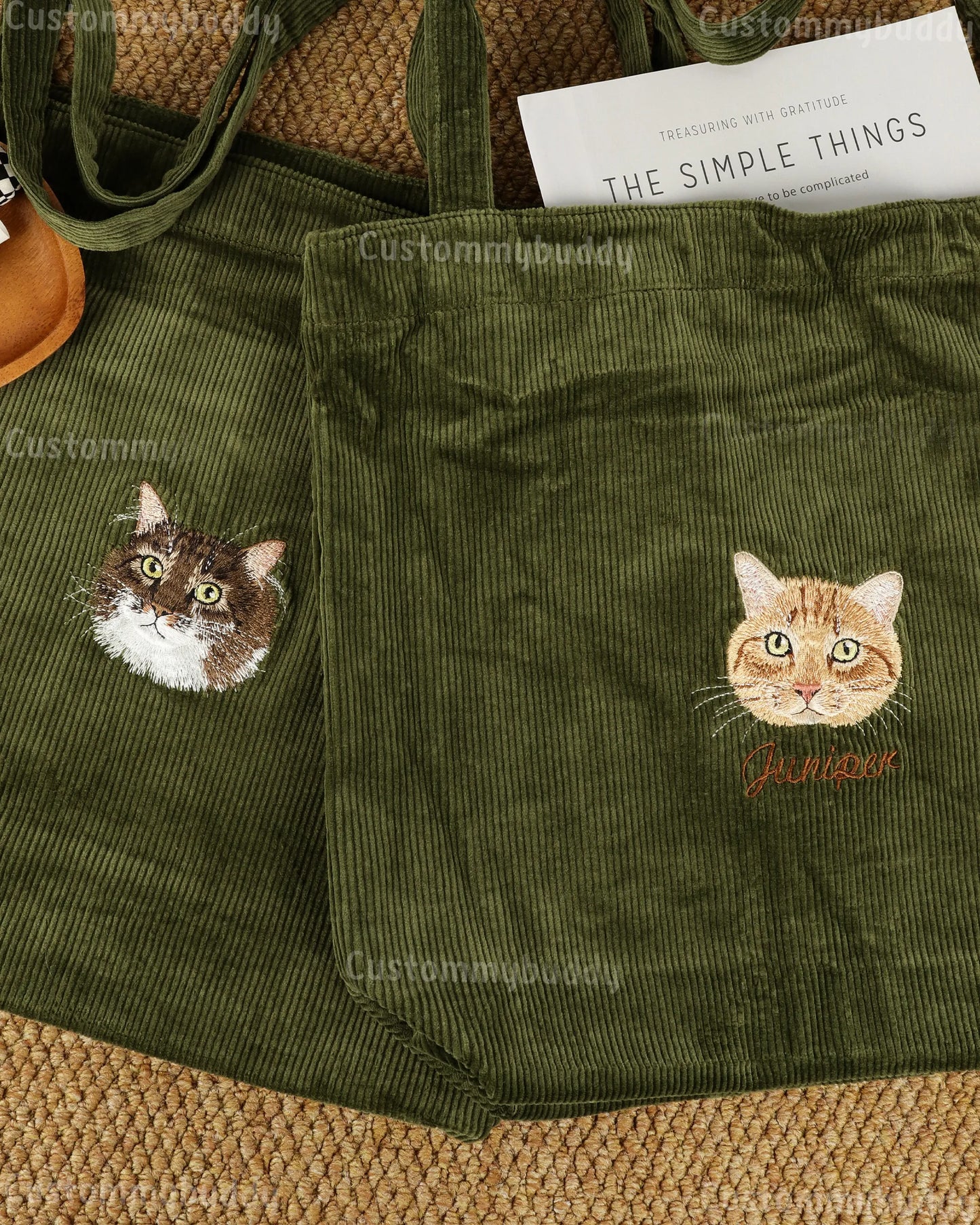 Custom Embroidered Pet Portrait Canvas Tote Bag