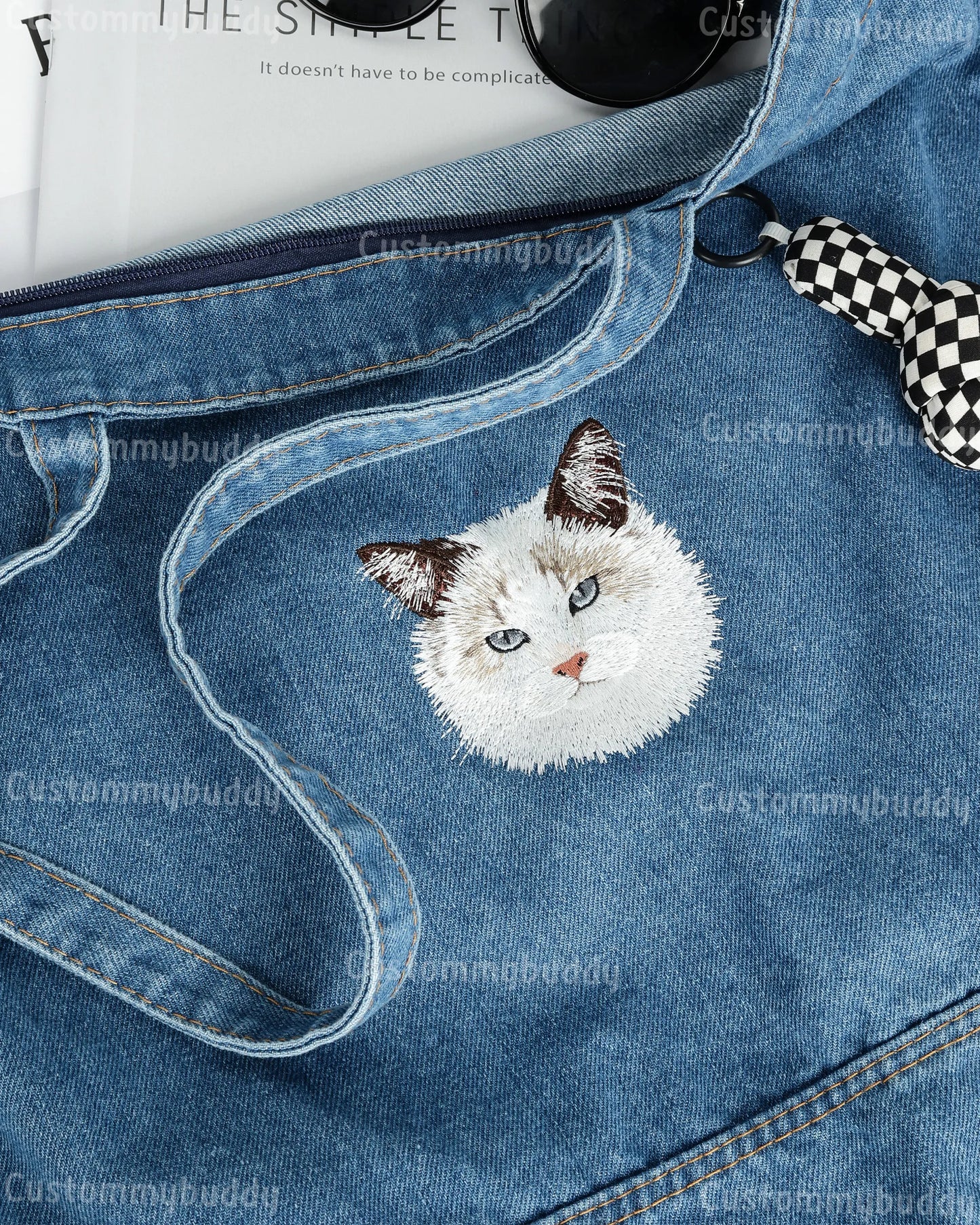 Custom Embroidered Pet Portrait Canvas Tote Bag