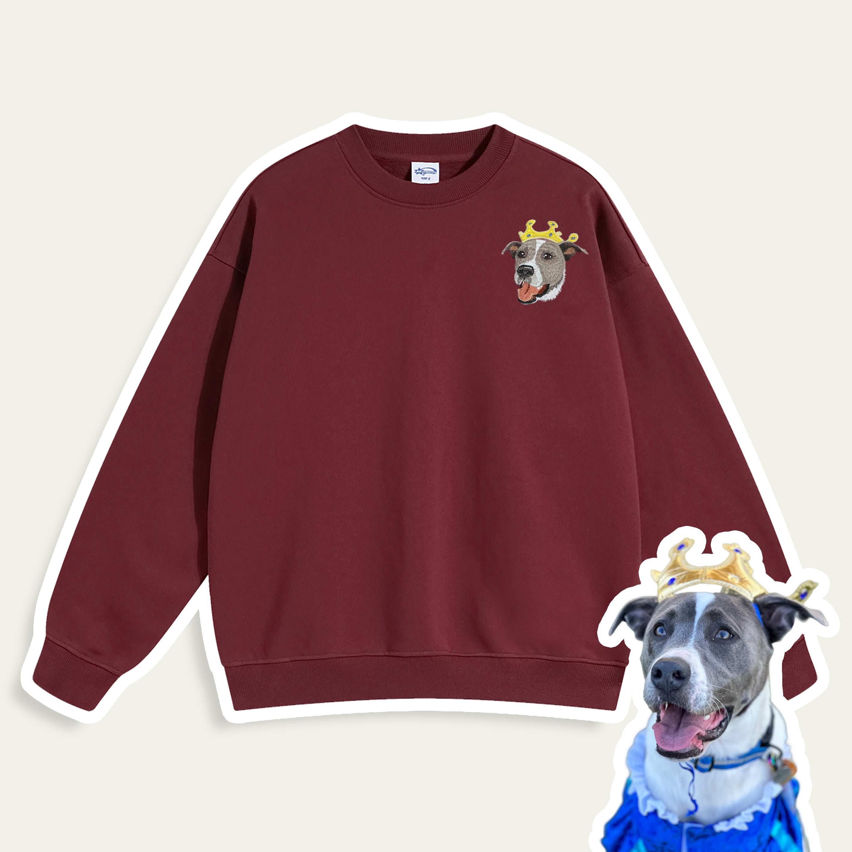 Custom Embroidered Pet Portrait Patch Sweatshirt – product photo 22 of a custom embroidered sweatshirt