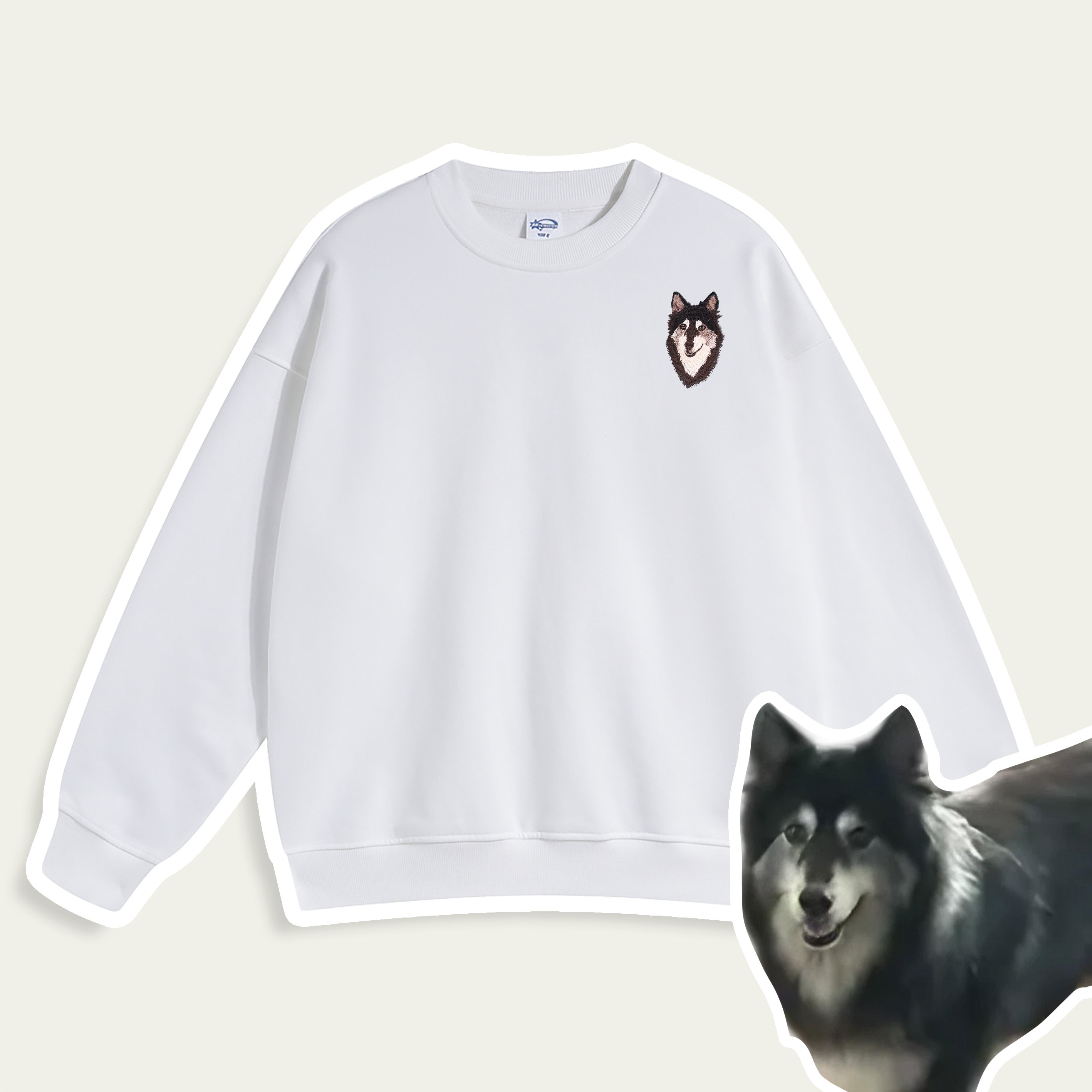 Custom Embroidered Pet Portrait Patch Sweatshirt – product photo 12 of a custom embroidered sweatshirt