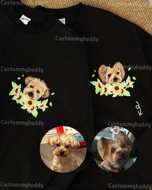 Custom Glow-in-the-Dark Embroidered Pet Portrait Sunflower Sweatshirt