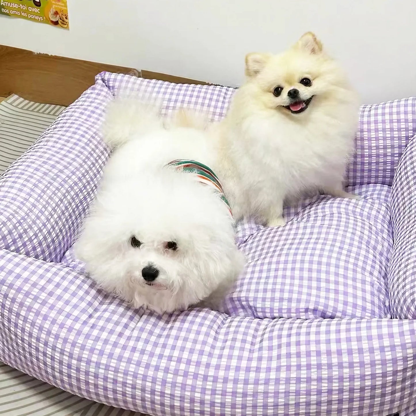 Purple Gingham Pet Bed