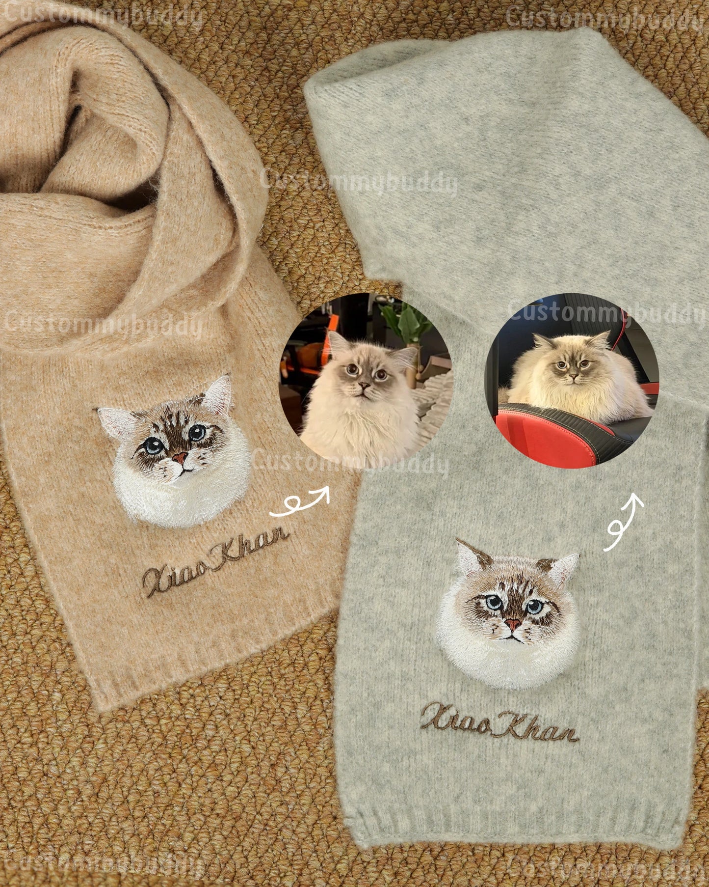 Custom Embroidered Pet Portrait Woven Scarf