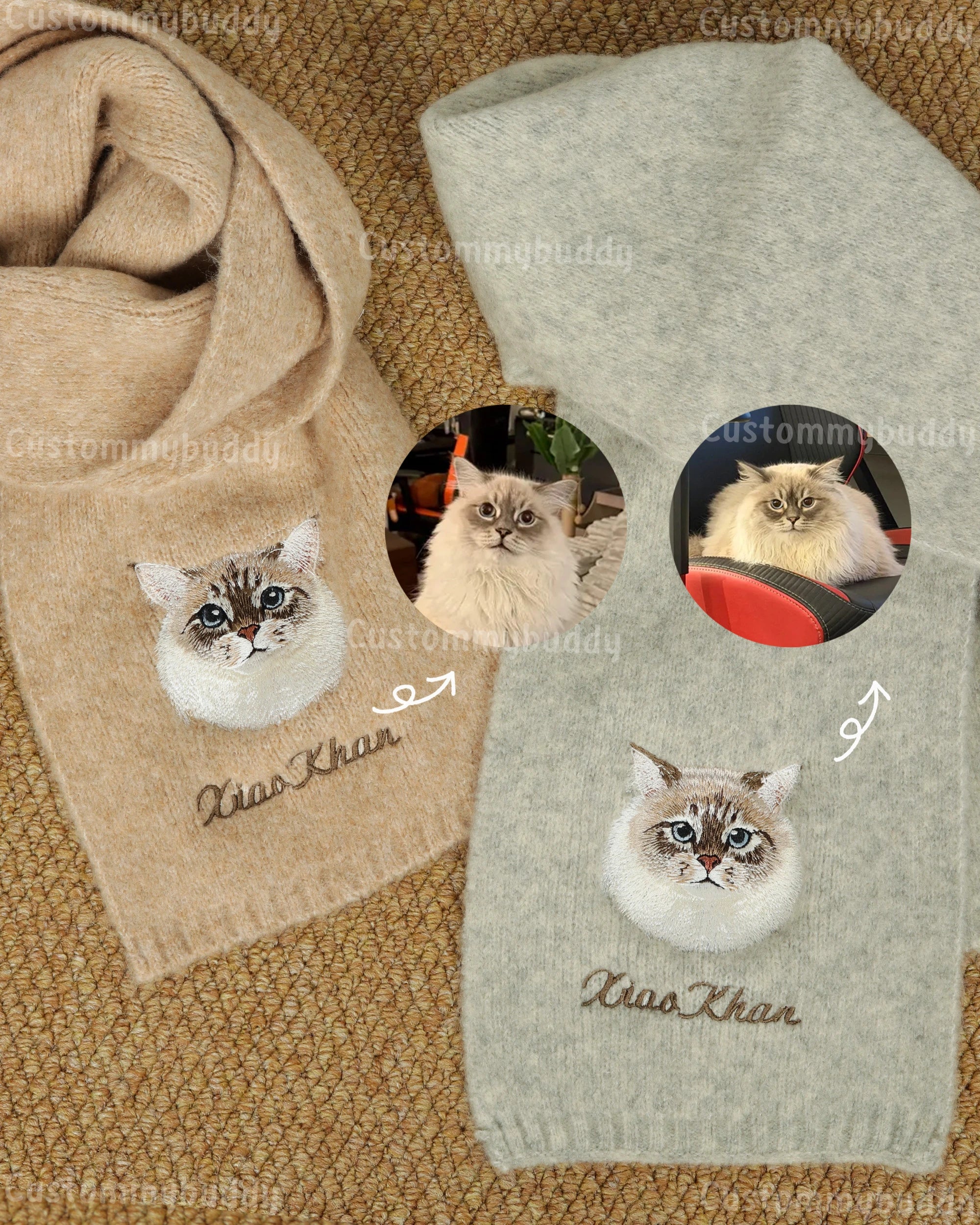 Custom Embroidered Pet Portrait Woven Scarf – main product photo of a custom embroidered scarf
