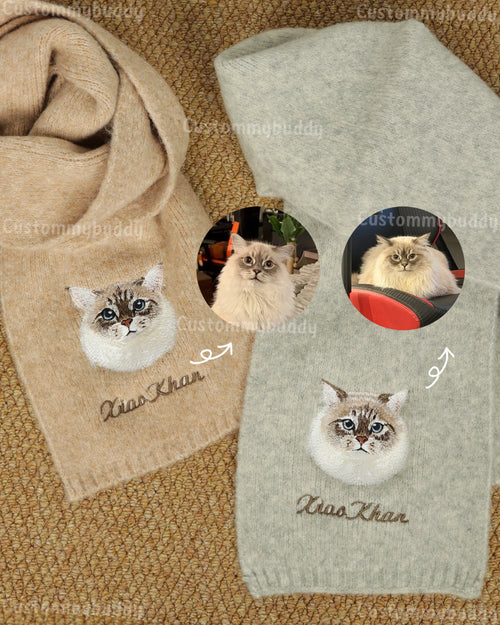Custom Embroidered Pet Portrait Woven Scarf – main product photo of a custom embroidered scarf