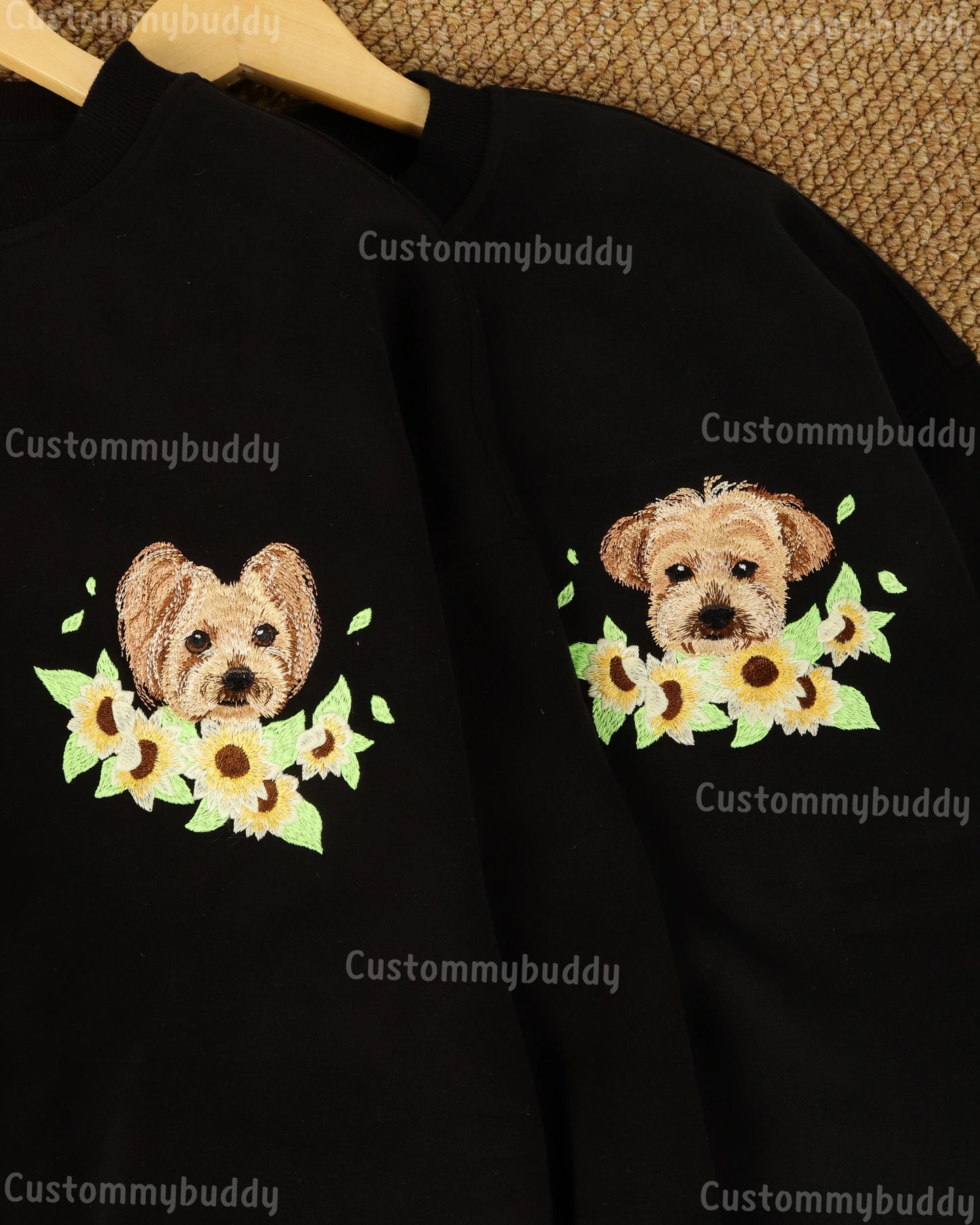 Custom Glow-in-the-Dark Embroidered Pet Portrait Sunflower Sweatshirt