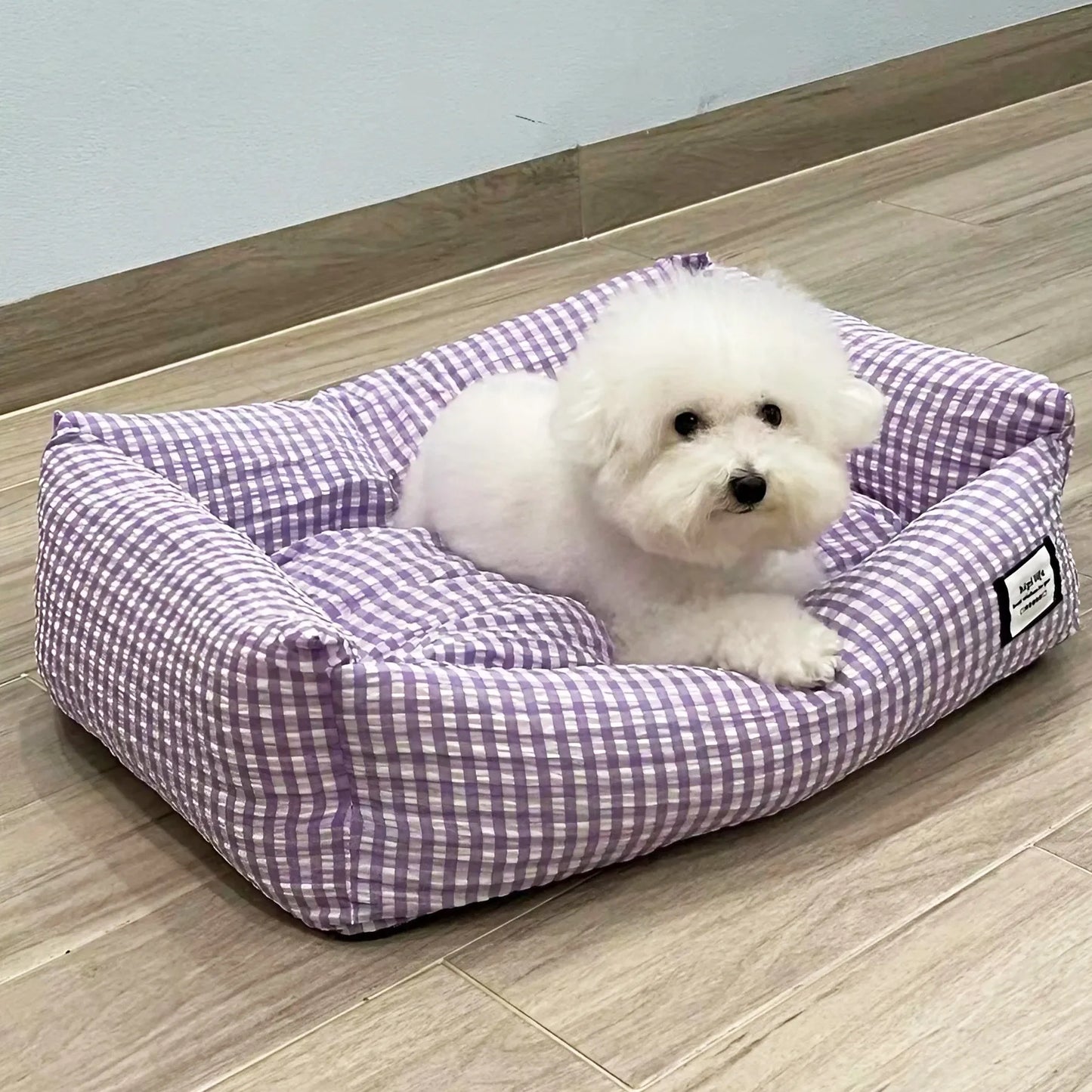 Purple Gingham Pet Bed