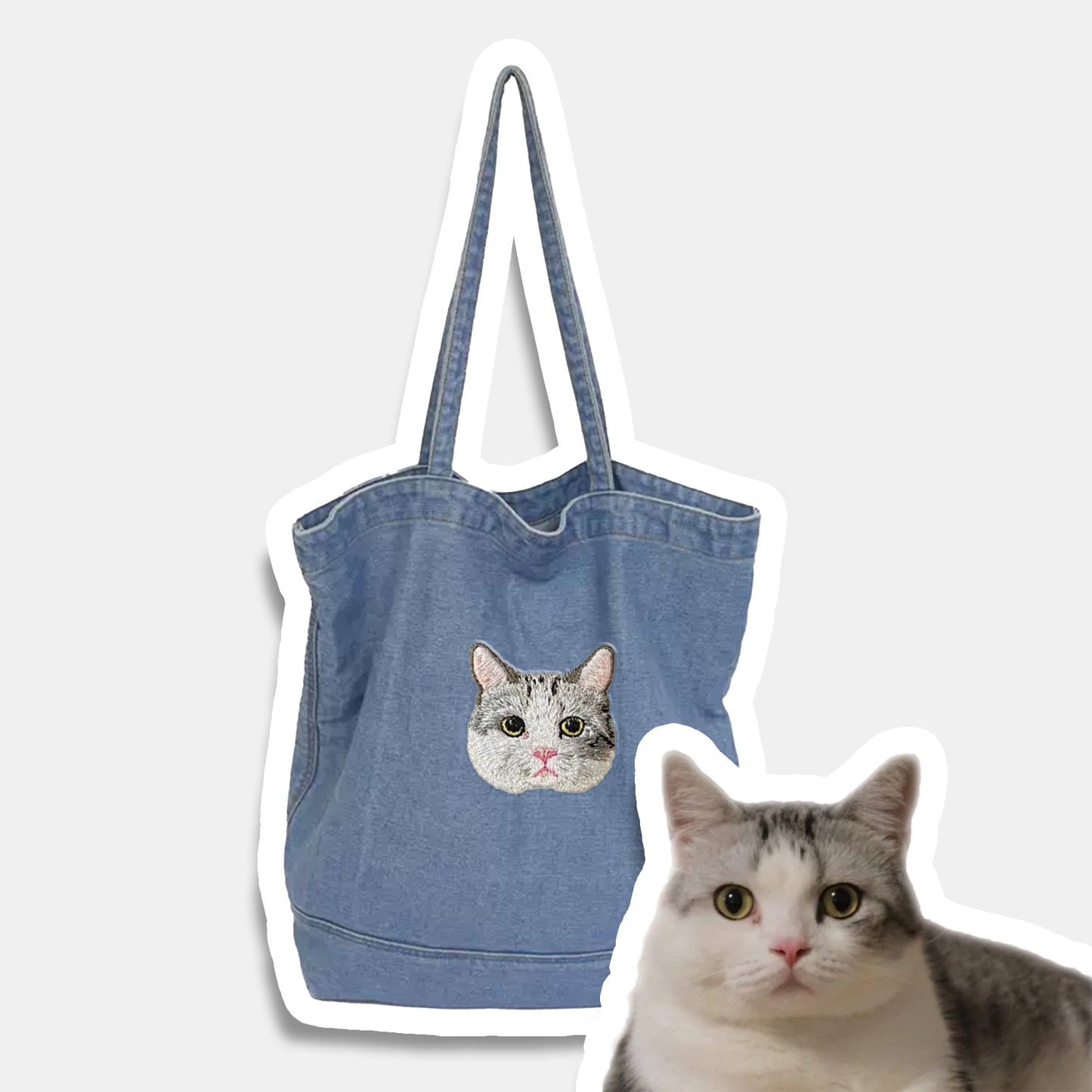 Custom Embroidered Pet Portrait Canvas Tote Bag