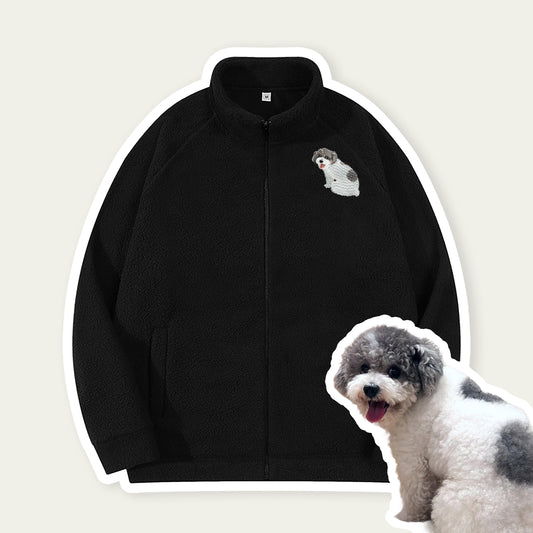 Custom Embroidered Pet Portrait Zip-up Sherpa Jacket