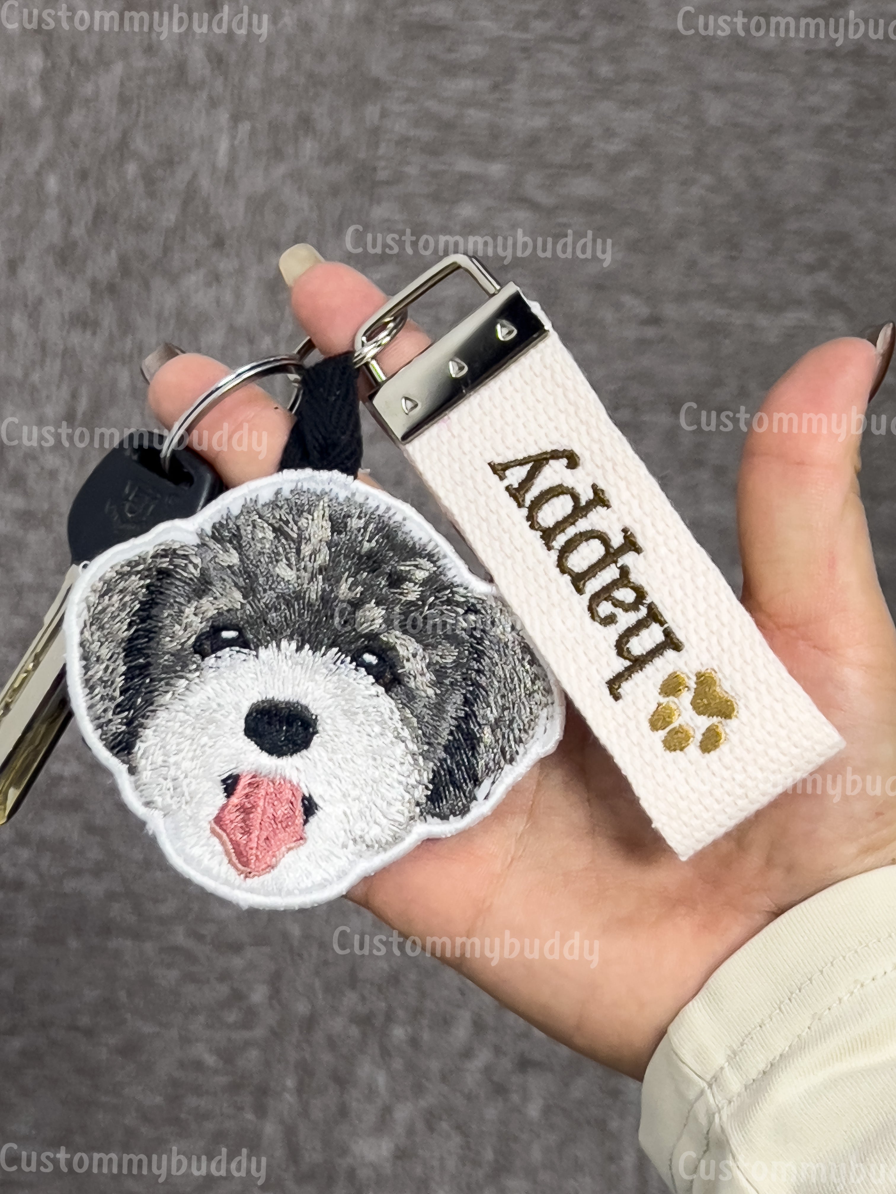 Custom Embroidered Pet Face Keyring – product photo 3 of a custom embroidered key chain