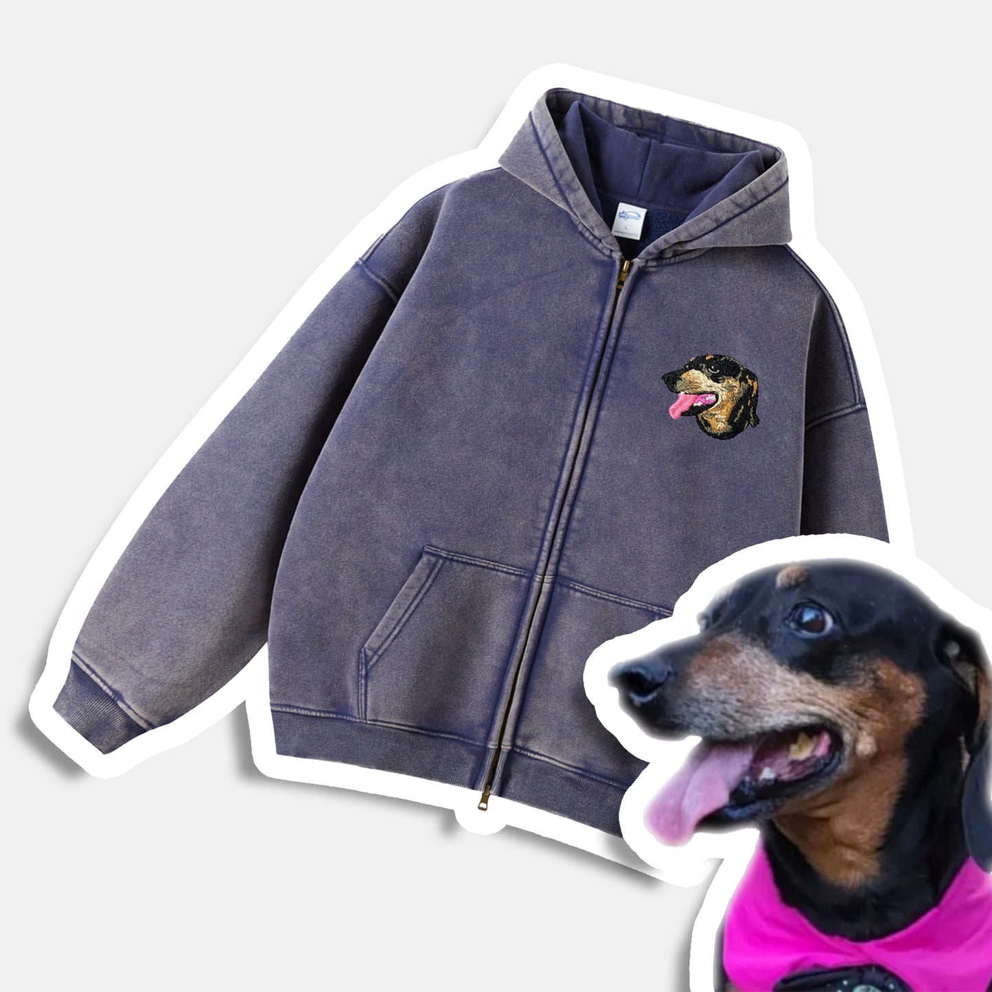 Custom Pet Vintage Zip-Up Hoodie