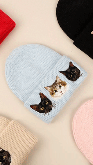 Custom Embroidered Pet Portrait Beanie Hat – product photo 12 of a custom embroidered beanie
