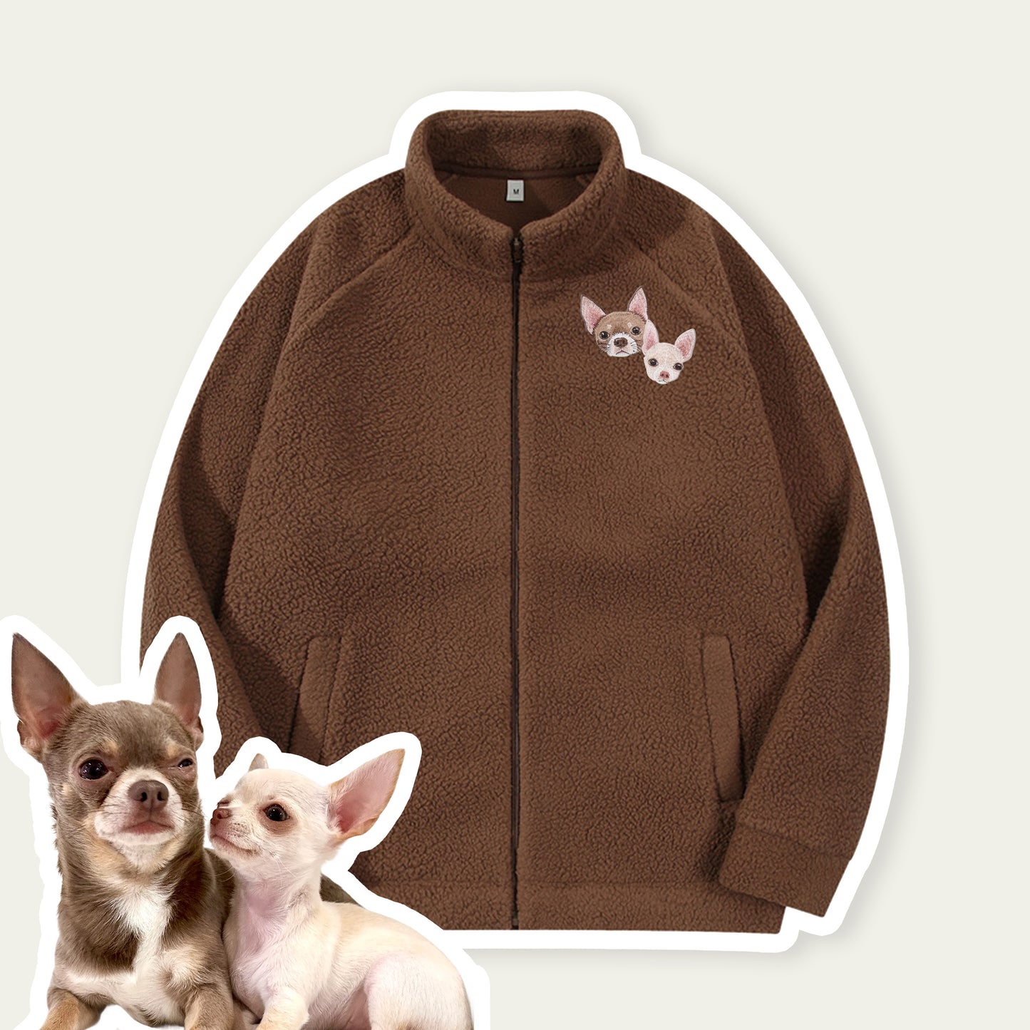 Custom Embroidered Pet Portrait Zip-up Sherpa Jacket