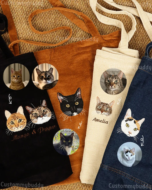 Custom Embroidered Pet Portrait Canvas Tote Bag