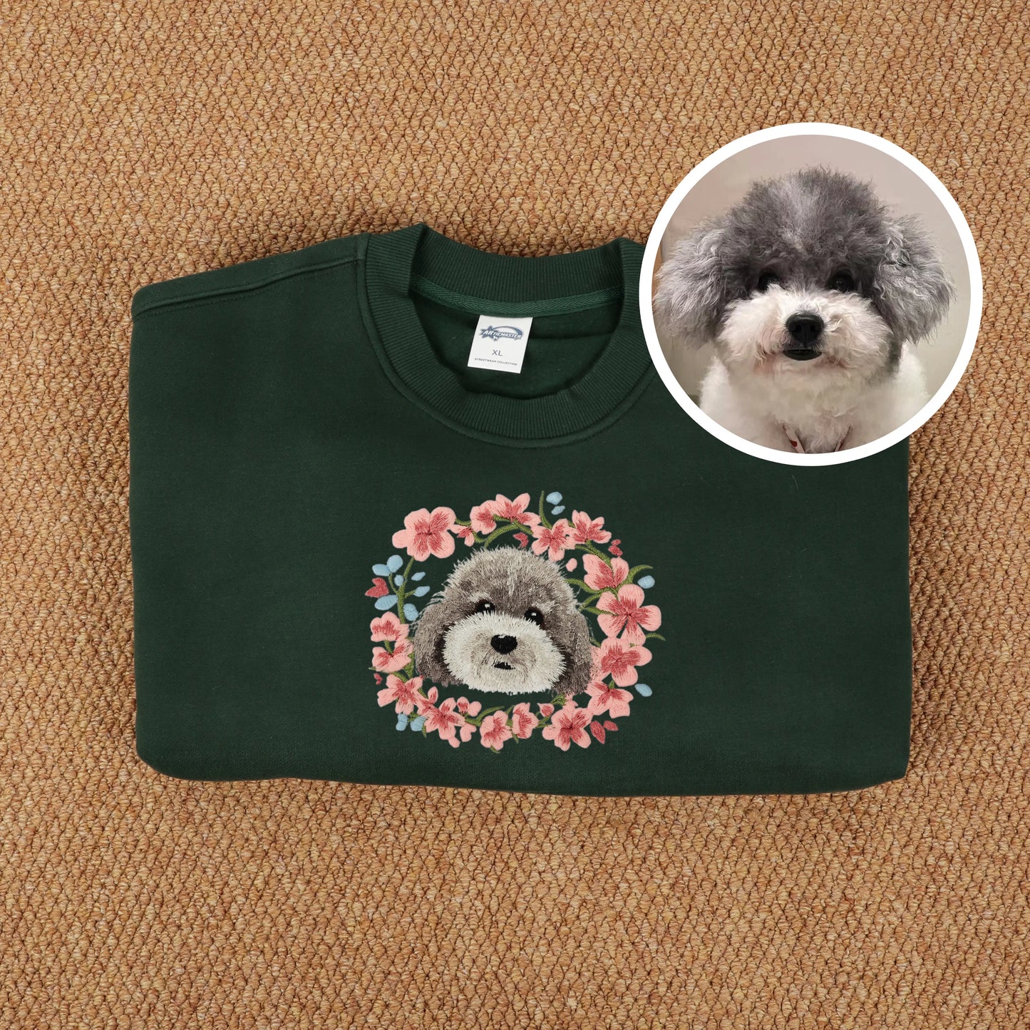 Custom Glow-in-the-Dark Embroidered Pet Portrait Sakura Sweatshirt